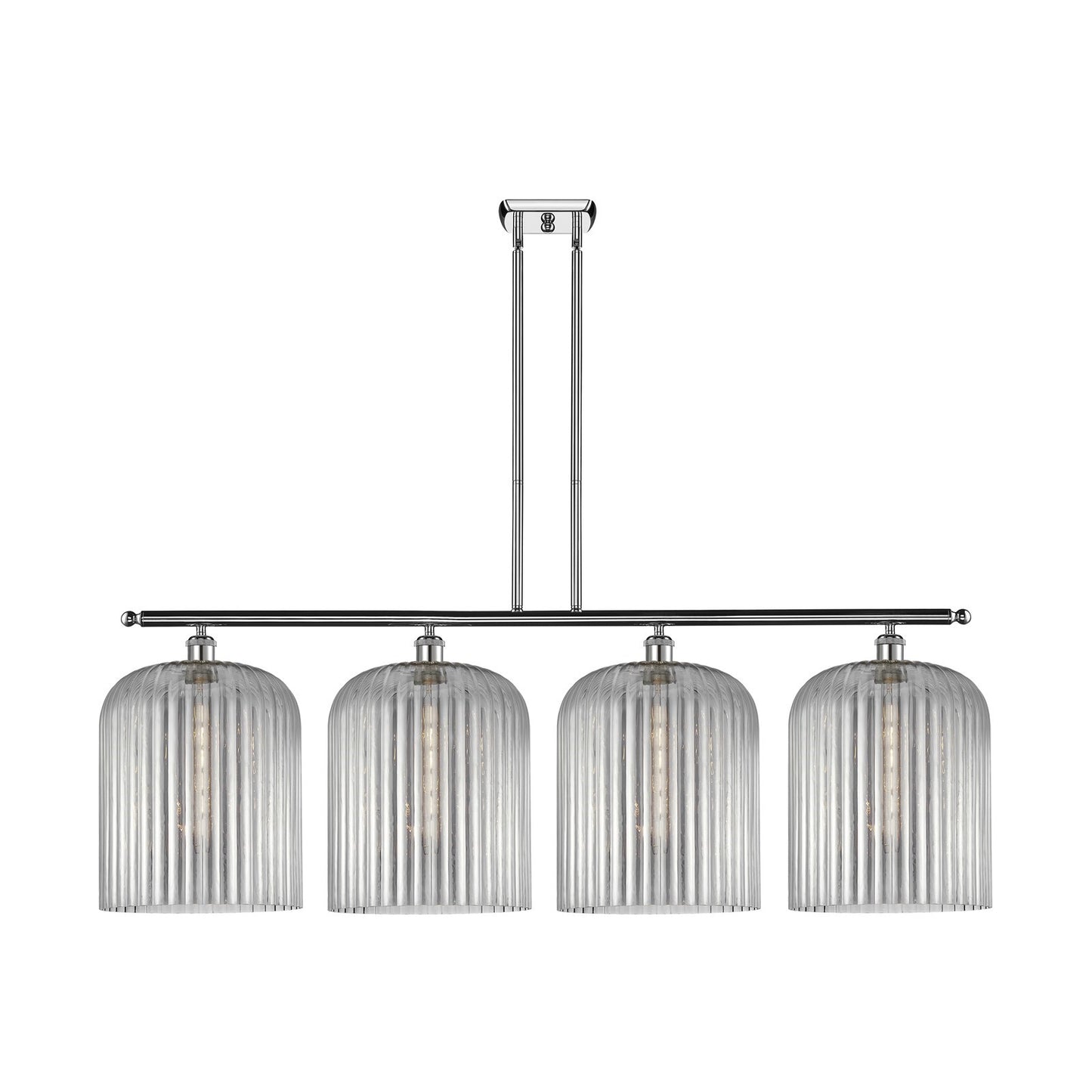 Innovations Bridal Veil 48in 4-Light Island Light | Art Nouveau Industrial Polished Chrome and Light Smoke Ribbed Glass | Model 516-4I-PC-G559-12SM