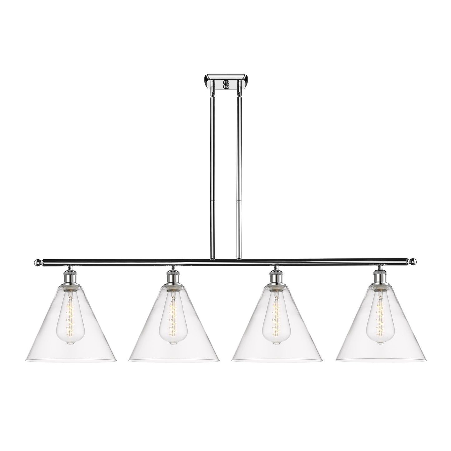 Innovations Berkshire Glass 50in 4-Light Island Light | Industrial Polished Chrome Steel and Clear Glass | Kitchen Island & | Model 516-4I-PC-GBC-122