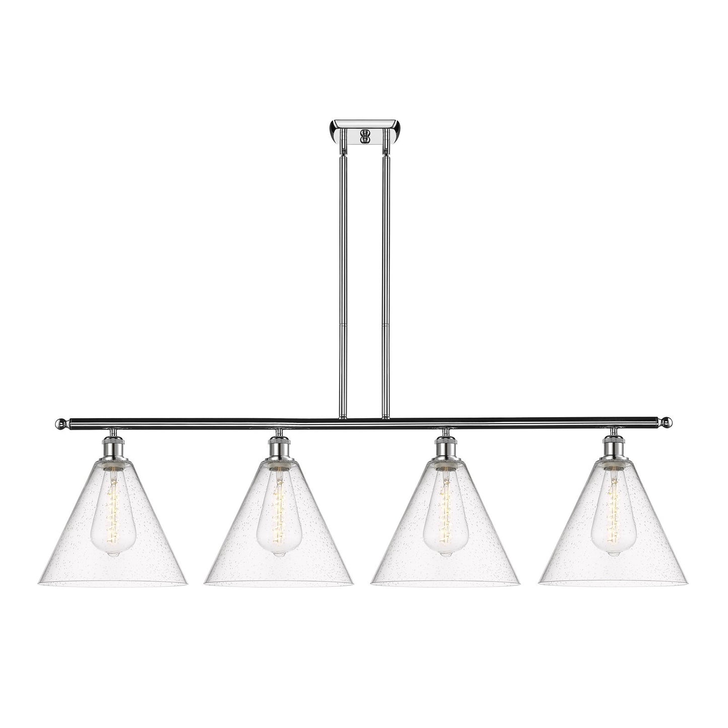Innovations Berkshire 50in 4-Light Island Light | Industrial Polished Chrome Steel and Seedy Glass | Kitchen Island & Dining | Model 516-4I-PC-GBC-124-LED