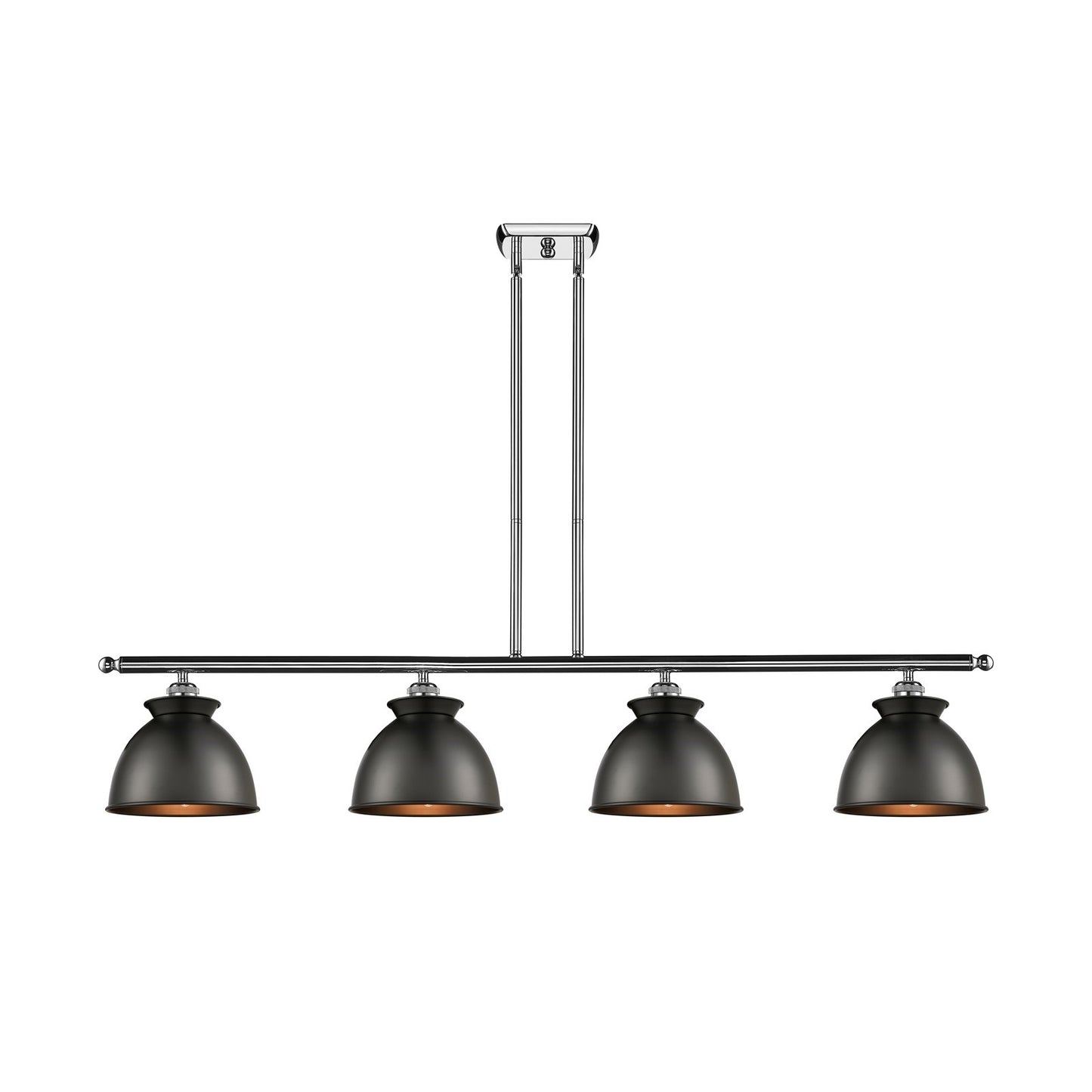 Innovations Adirondack 48in 4-Light Island Light | Industrial Farmhouse Polished Chrome and Matte Black Metal Shade | Kitchen | Model 516-4I-PC-M14-BK-LED