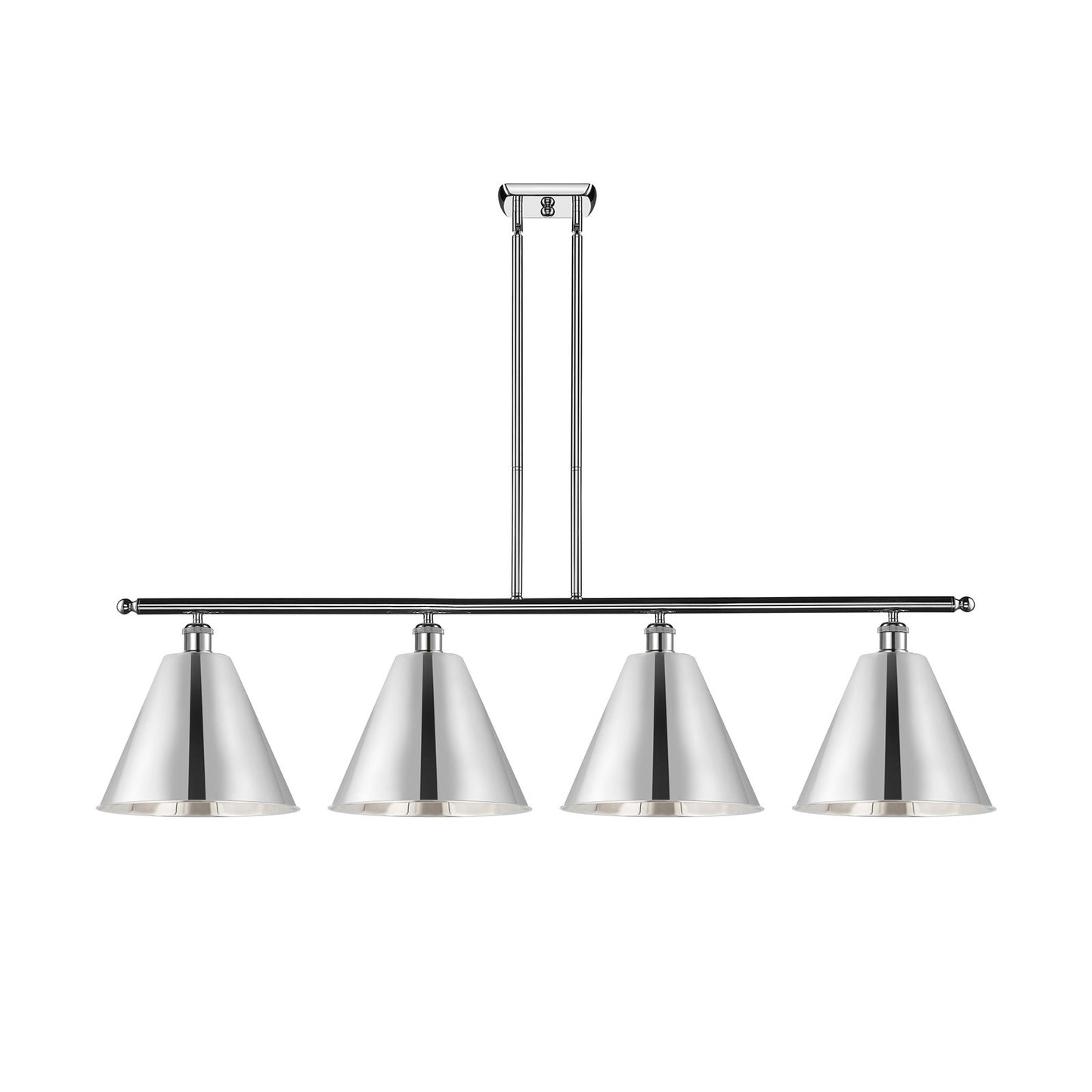 Innovations Berkshire 50in 4-Light Island Light | Industrial Farmhouse Polished Chrome Steel and Cast Brass with Polished | Model 516-4I-PC-MBC-12-PC-LED
