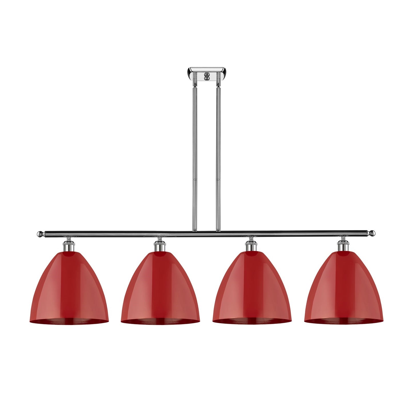 Innovations Plymouth 50in 4-Light Island Light | Industrial Polished Chrome and Matte Red Metal | Kitchen Island & Dining Room | Model 516-4I-PC-MBD-12-RD