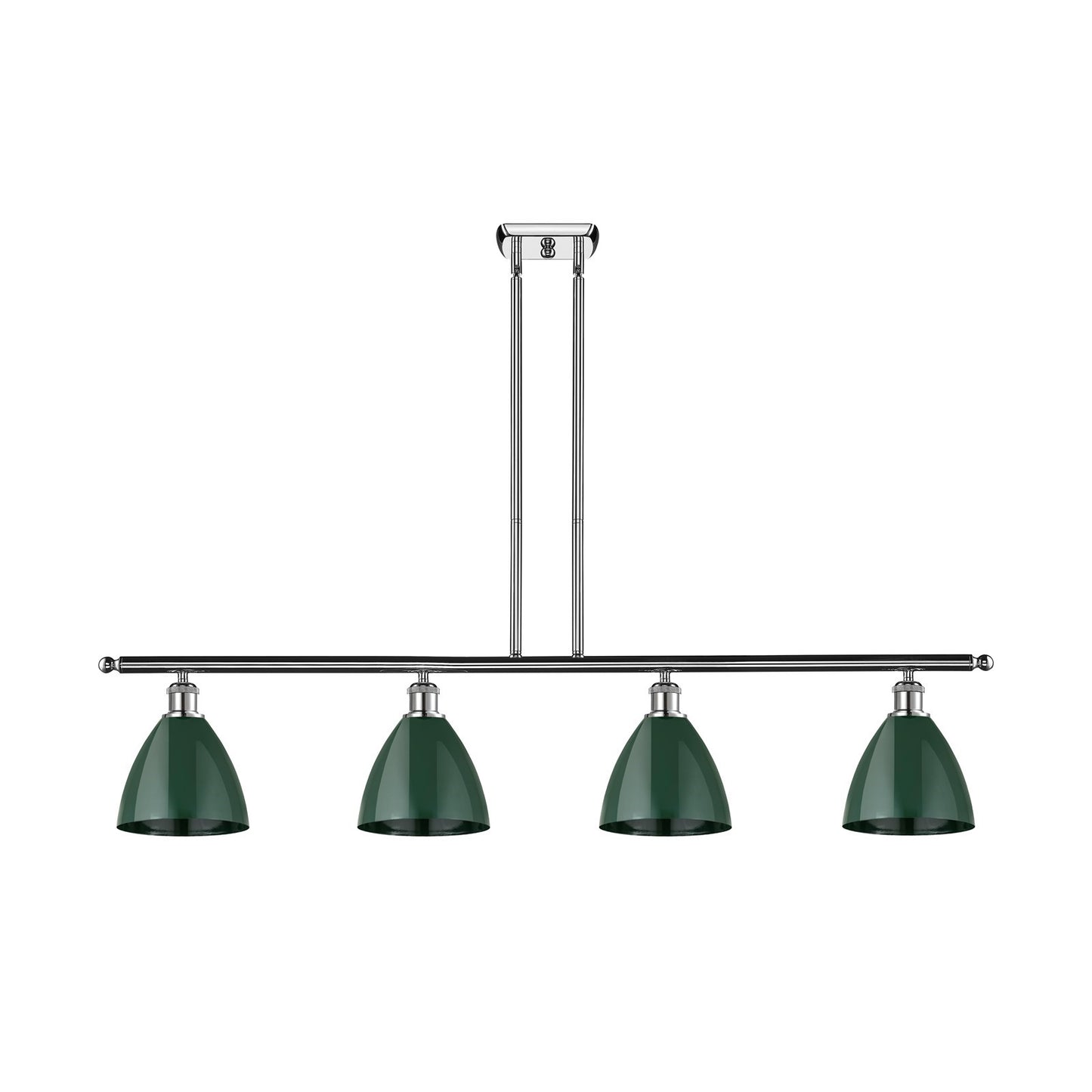 Innovations Plymouth 48in 4-Light Island Light | Industrial Farmhouse Polished Chrome and Matte Green Metal | Kitchen | Model 516-4I-PC-MBD-75-GR-LED