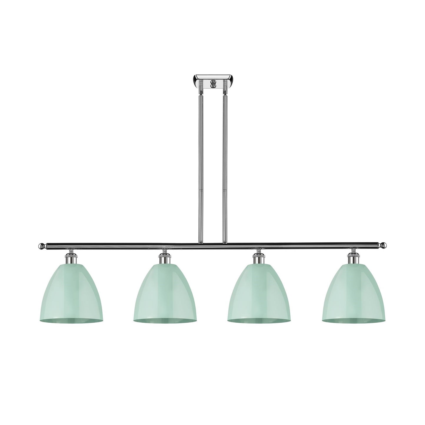 Innovations Plymouth 48in 4-Light Island Light | Industrial Farmhouse Polished Chrome and Matte Seafoam Metal Shade | Model 516-4I-PC-MBD-9-SF-LED