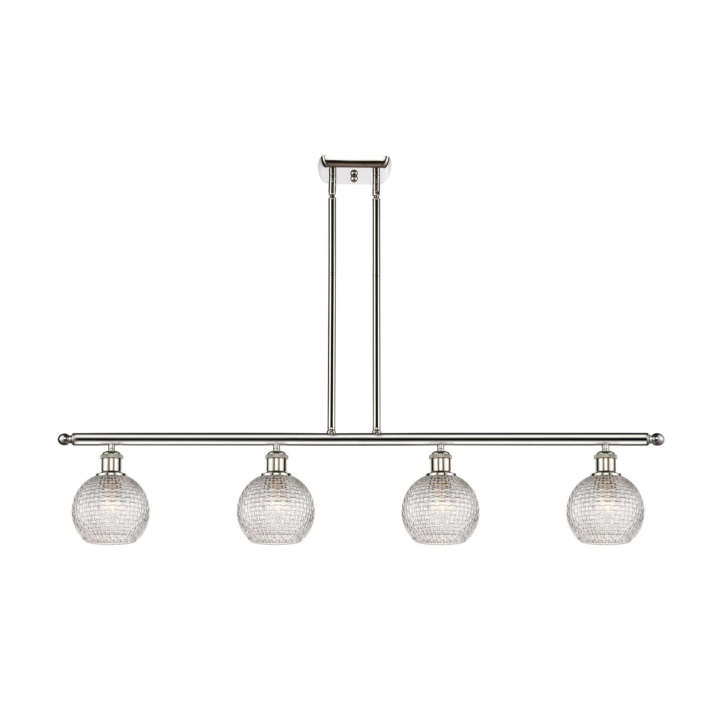 Innovations Athens 48in 4-Light Island Light | Modern Farmhouse Polished Nickel and Clear Basket Weave Glass | Kitchen Island | Model 516-4I-PN-G122C-6CL