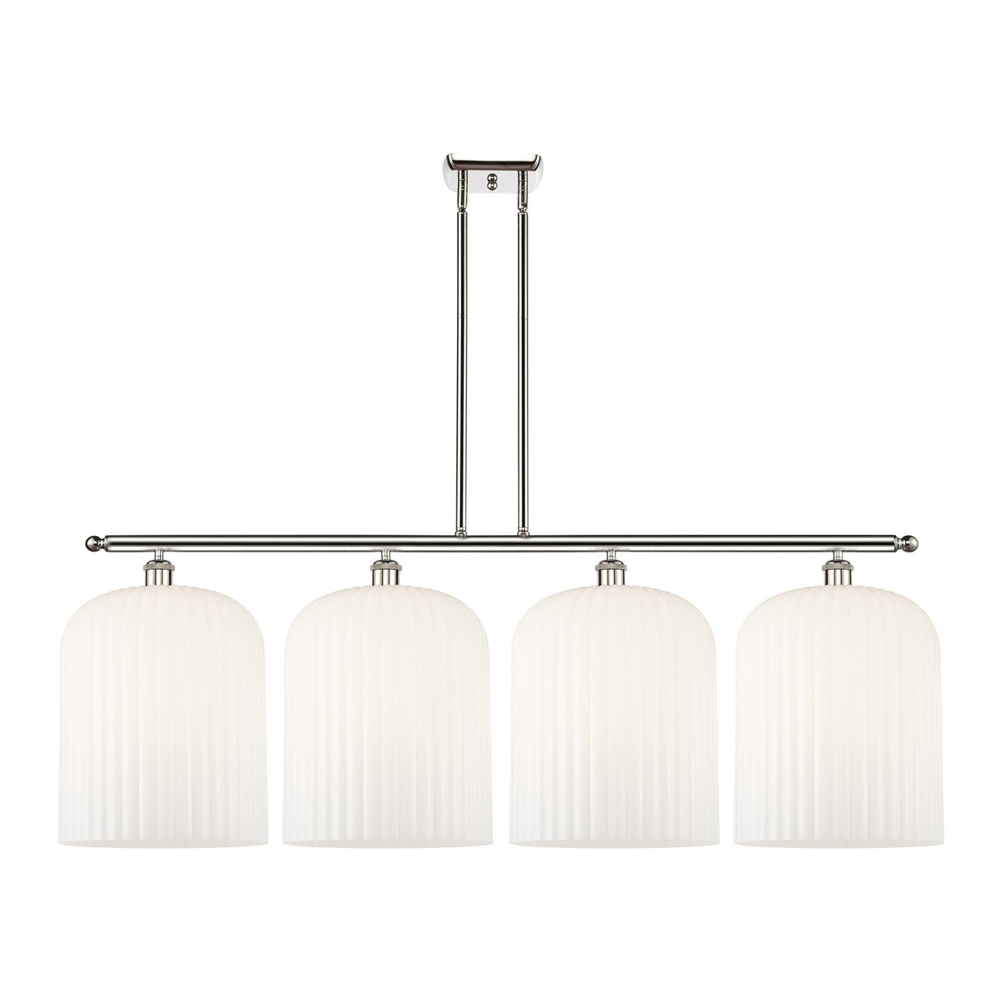 Innovations Bridal Veil 48in 4-Light Island Light | Art Nouveau Polished Nickel and Gloss White Ribbed Glass | Kitchen Island | Model 516-4I-PN-G559-12GWH