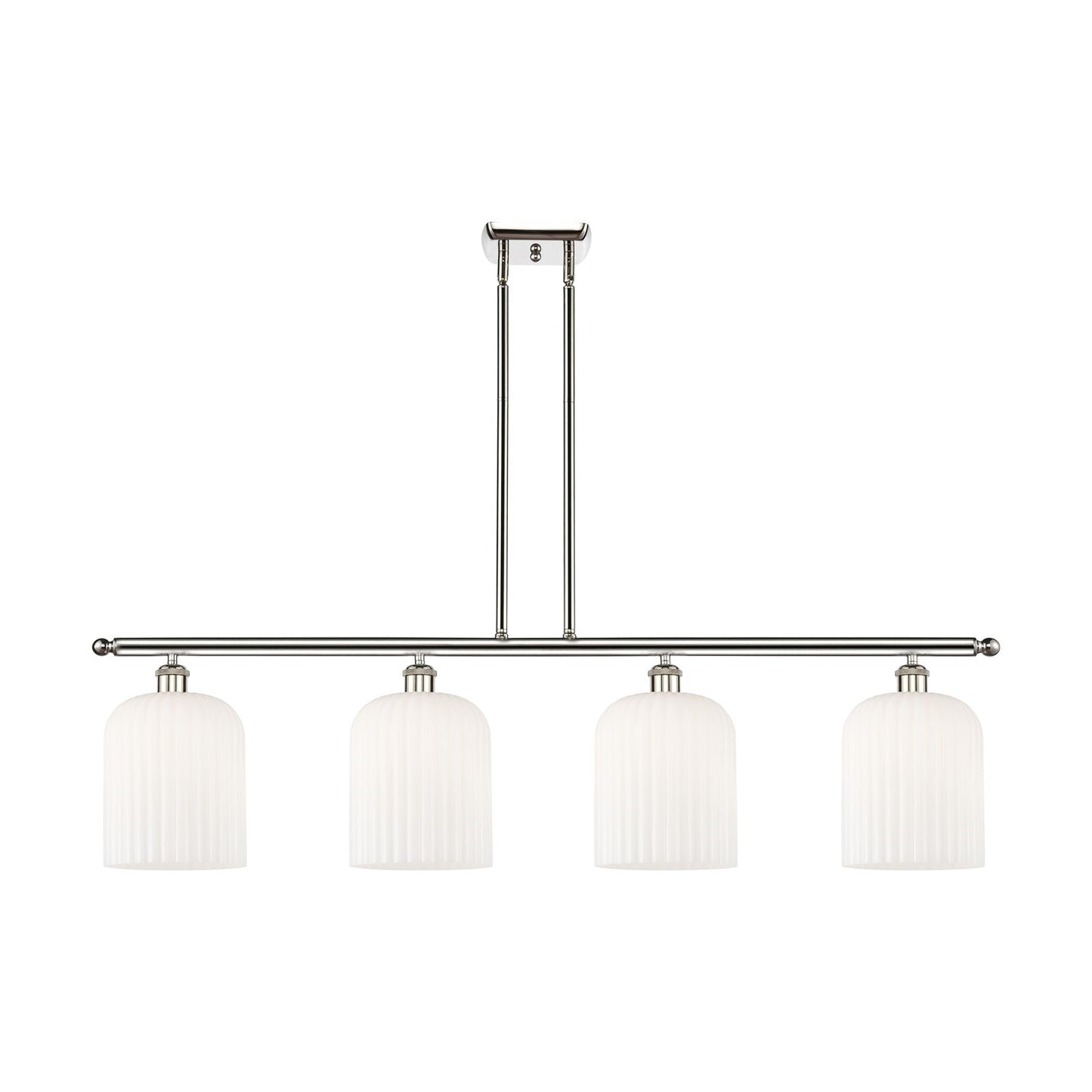 Innovations Bridal Veil 48in 4-Light Island Light | Art Nouveau Polished Nickel and Gloss White Ribbed Glass | Kitchen Island | Model 516-4I-PN-G559-8GWH