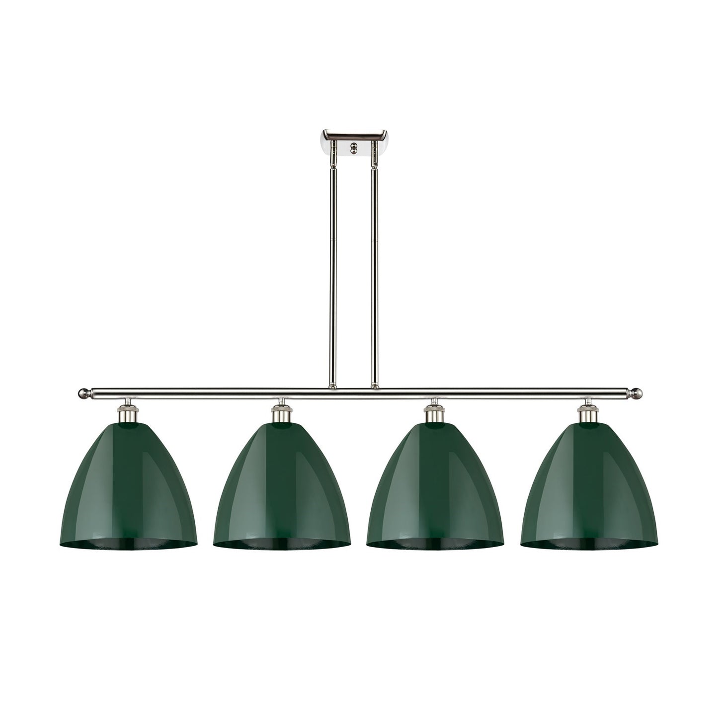 Innovations Plymouth 50in 4-Light Island Light | Industrial Polished Nickel and Matte Green Metal | Kitchen Island | 50.25 x | Model 516-4I-PN-MBD-12-GR