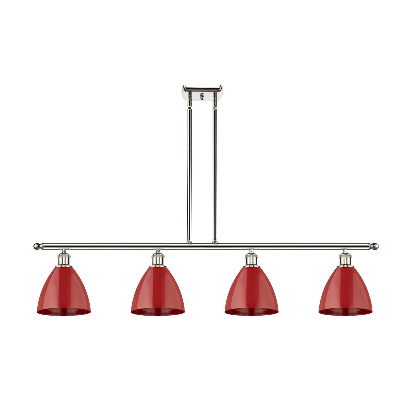 Innovations Plymouth 48in 4-Light Island Light | Industrial Farmhouse Polished Nickel and Matte Red Metal Shade | Kitchen | Model 516-4I-PN-MBD-75-RD