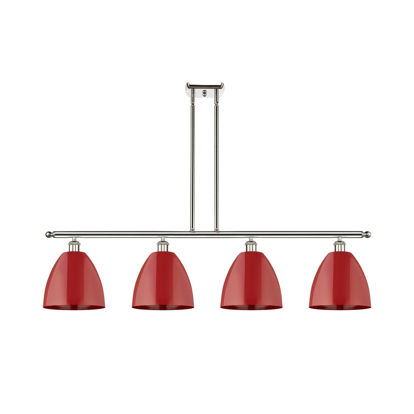 Innovations Plymouth 48in 4-Light Island Light | Industrial Farmhouse Polished Nickel and Matte Red Metal Shade | Kitchen | Model 516-4I-PN-MBD-9-RD