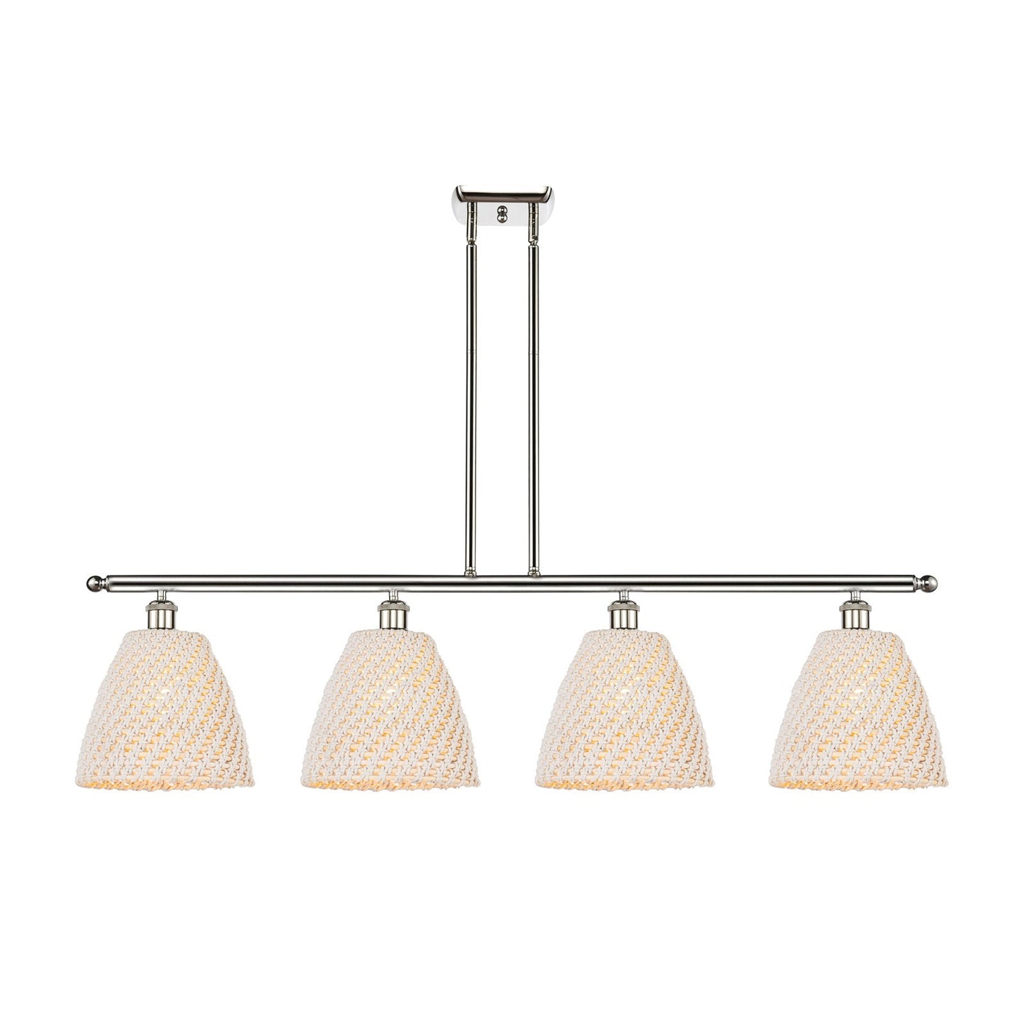 Innovations Bristol Natural 48in 4-Light Island Light | Farmhouse Polished Nickel and Natural Fiber Dome Shade | Kitchen | Model 516-4I-PN-NBD-9-NAT
