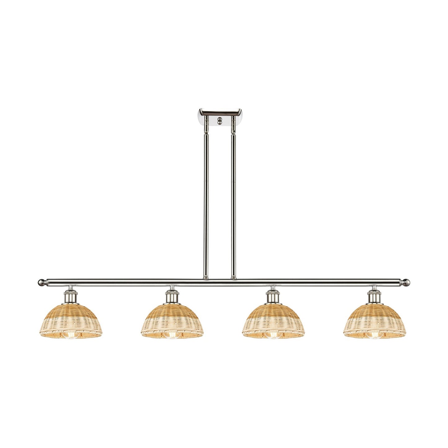 Innovations Bristol Natural II 48in 4-Light Island Light | Industrial Polished Nickel and Natural Fiber Dome Shade | Kitchen | Model 516-4I-PN-NBD2-75-NAT