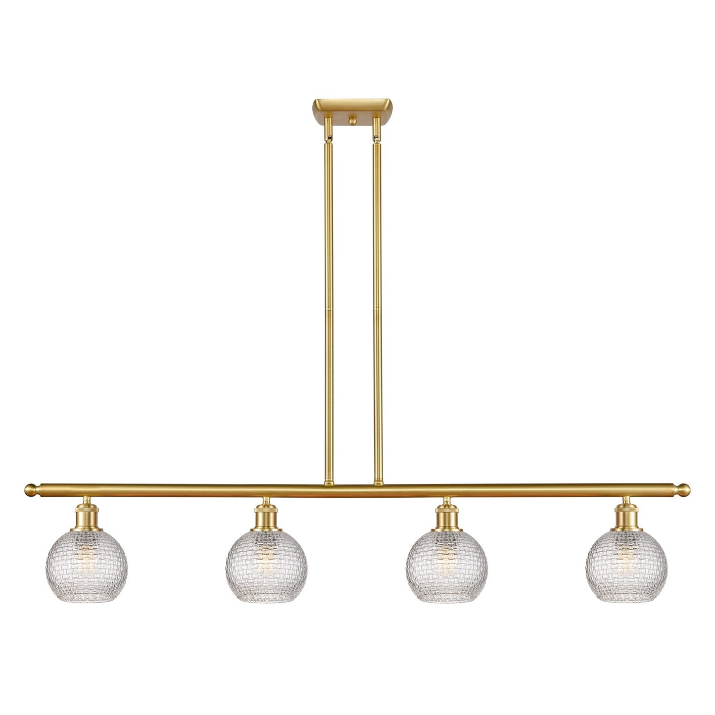 Innovations Athens 48in 4-Light Island Light | Modern Farmhouse Satin Gold Steel and Clear Basket Weave Glass | Kitchen Island | Model 516-4I-SG-G122C-6CL