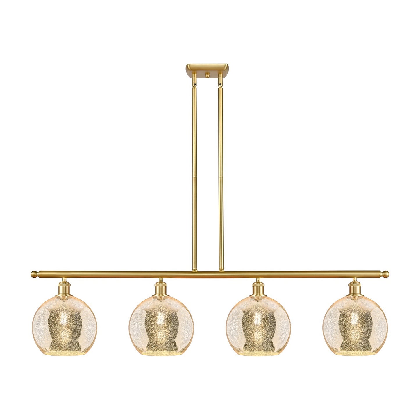 Innovations Athens 48in 4-Light Island Light | Industrial Satin Gold Steel and Mercury Glass | Kitchen Island & Dining Room | Model 516-4I-SG-G128-10