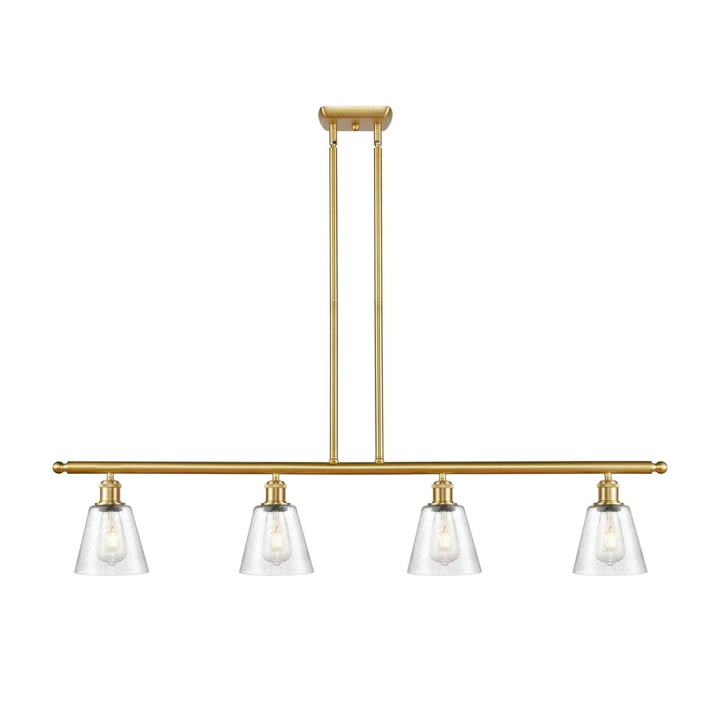 Innovations Caton 48in 4-Light Island Light | Industrial Satin Gold Steel and Frosted Glass | Kitchen Island & Dining Room | 48 x 6 | Model 516-4I-SG-G454