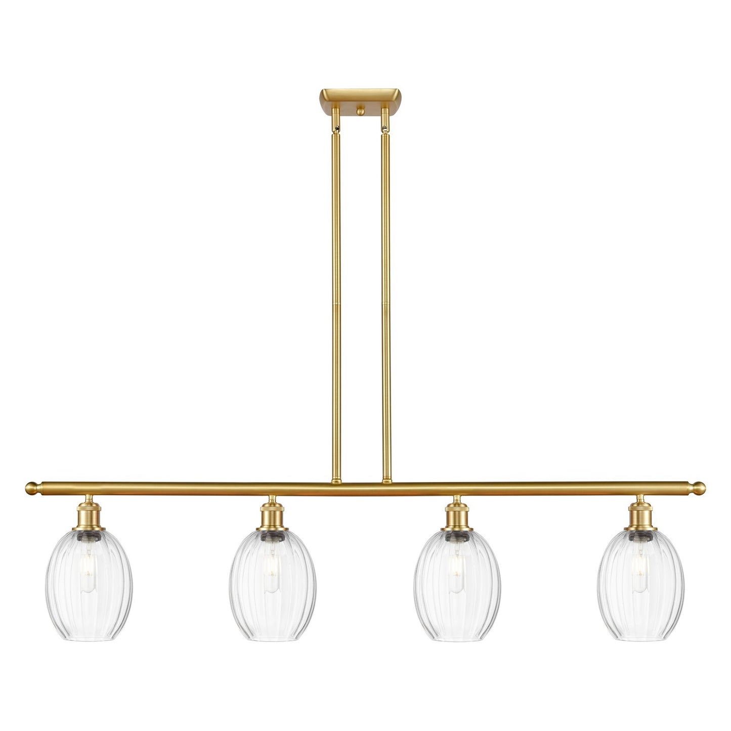 Innovations Preston Bulb 48in 4-Light Island Light | Industrial Satin Gold Steel and Clear Glass | Kitchen Island & Dining Room | Model 516-4I-SG-G459-6CL
