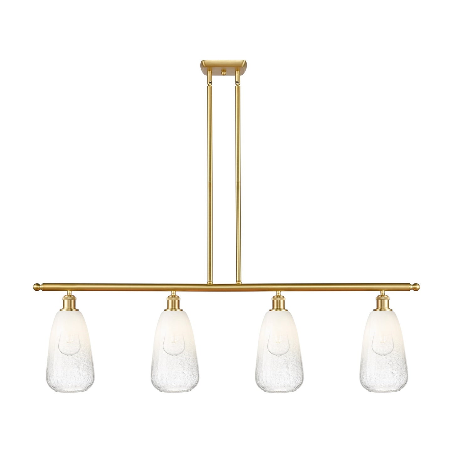 Innovations Brookhaven Almond 48in 4-Light Island Light | Industrial Satin Gold Steel and Opal Glass | Kitchen Island & Dining | Model 516-4I-SG-G480-6OP