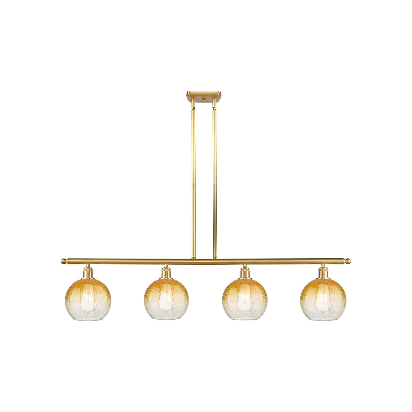 Innovations Brookhaven Globe 48in 4-Light Island Light | Industrial Satin Gold Steel and Amber Glass | Kitchen Island & Dining | Model 516-4I-SG-G483-8AM