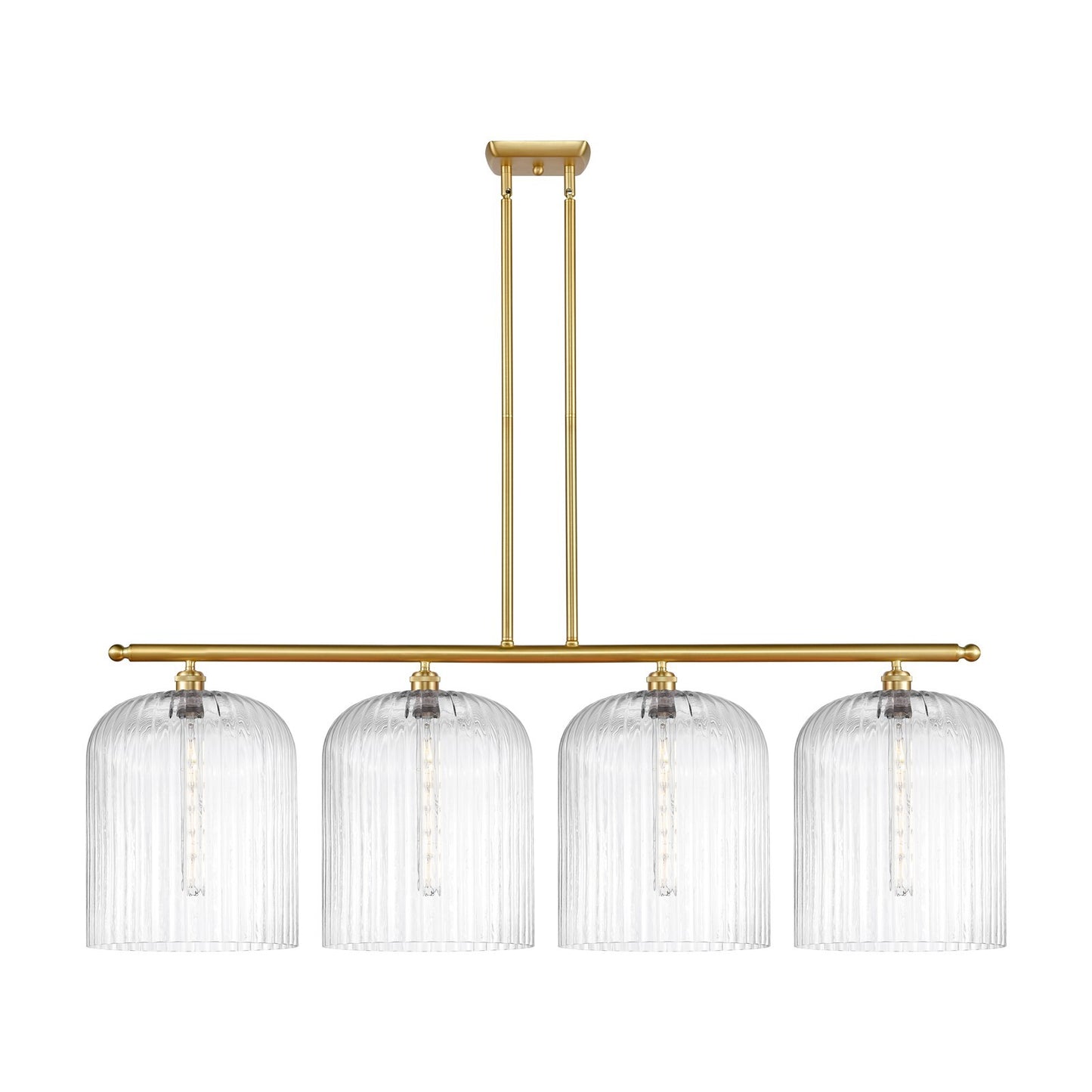Innovations Bridal Veil 48in 4-Light Island Light | Art Nouveau Satin Gold Steel and Clear Ribbed Glass | Kitchen Island & | Model 516-4I-SG-G559-12CL