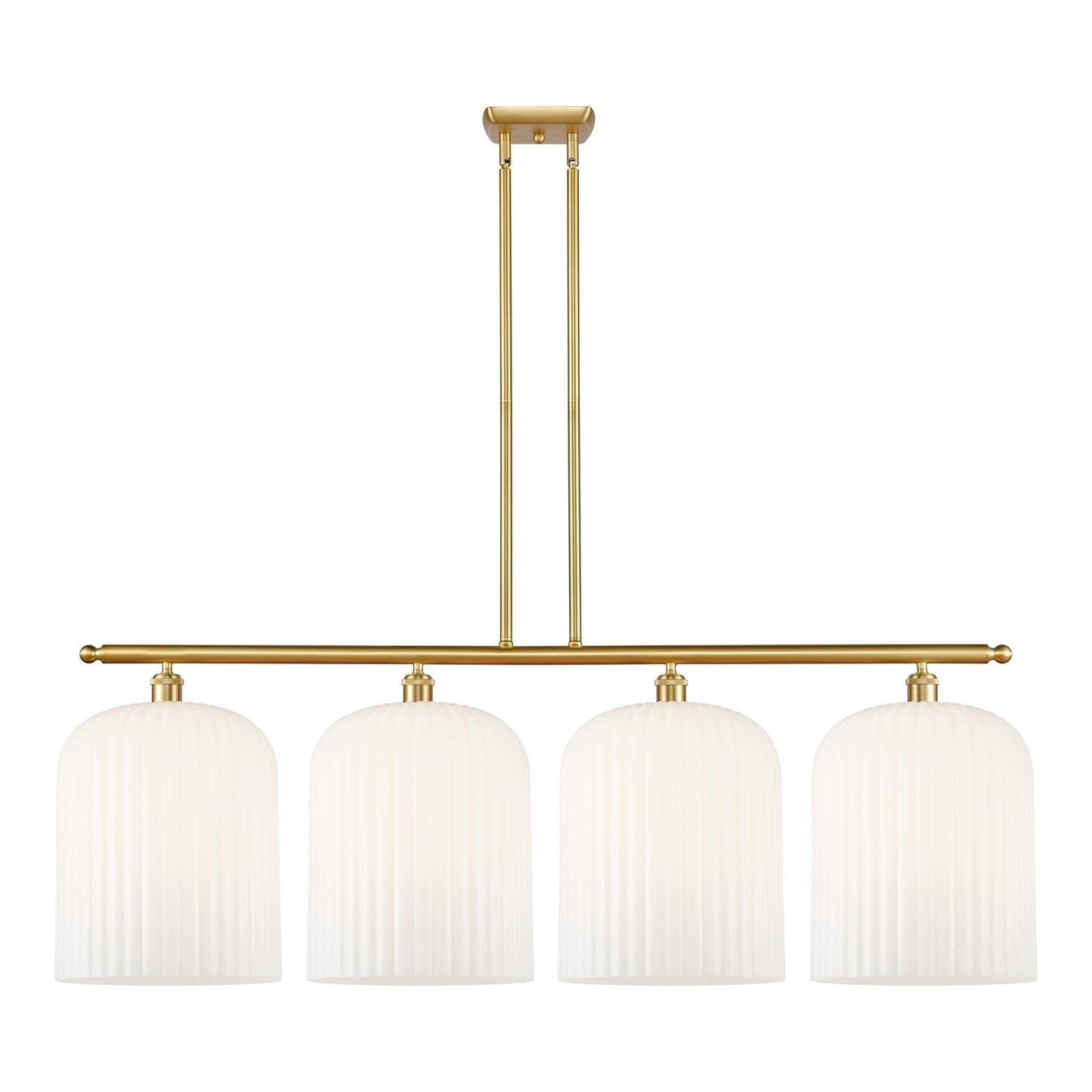 Innovations Bridal Veil 48in 4-Light Island Light | Art Nouveau Satin Gold Steel and Gloss White Ribbed Glass | Kitchen | Model 516-4I-SG-G559-12GWH