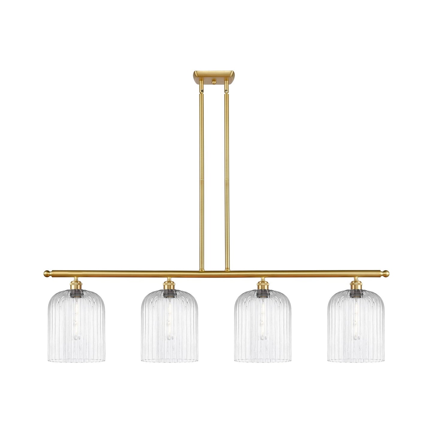 Innovations Bridal Veil 48in 4-Light Island Light | Art Nouveau Satin Gold Steel and Clear Ribbed Glass | Kitchen Island & | Model 516-4I-SG-G559-8CL