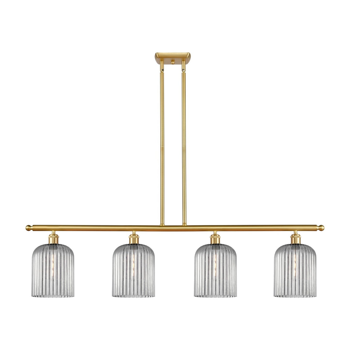 Innovations Bridal Veil 48in 4-Light Island Light | Art Nouveau Satin Gold Steel and Light Smoke Ribbed Glass | Kitchen Island | Model 516-4I-SG-G559-8SM
