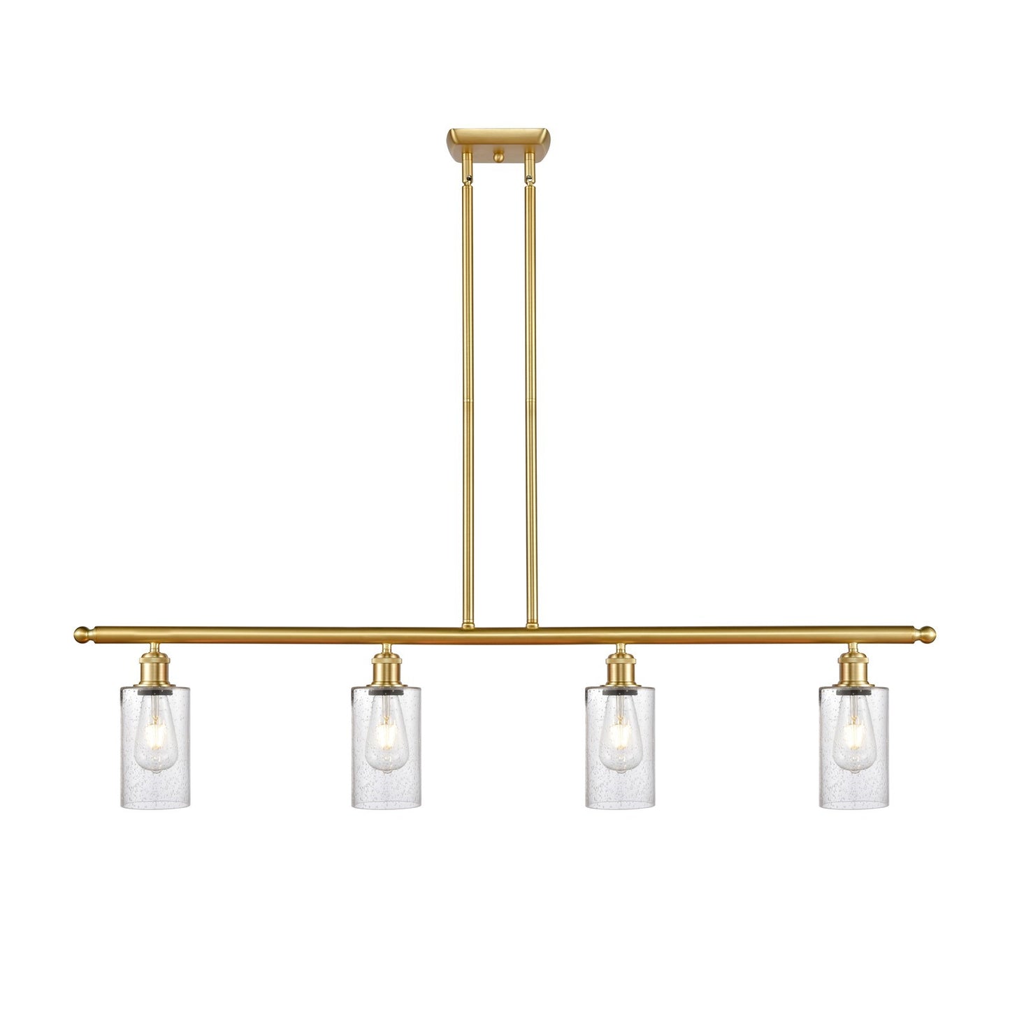 Innovations Clymer 48in 4-Light Island Light | Art Nouveau Satin Gold Steel and Cast Brass Seedy Glass | Kitchen Island & Dining | Model 516-4I-SG-G804