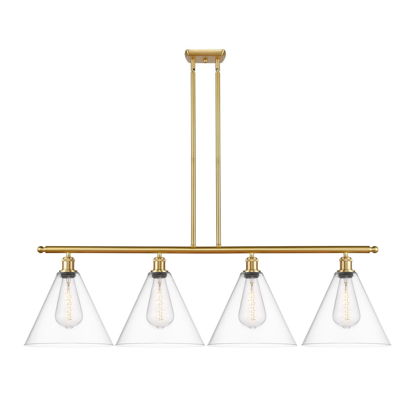 Innovations Berkshire 50.25in 4-Light Island Light | Industrial Satin Gold Steel and Cast Brass with Clear Glass Shades | Model 516-4I-SG-GBC-122