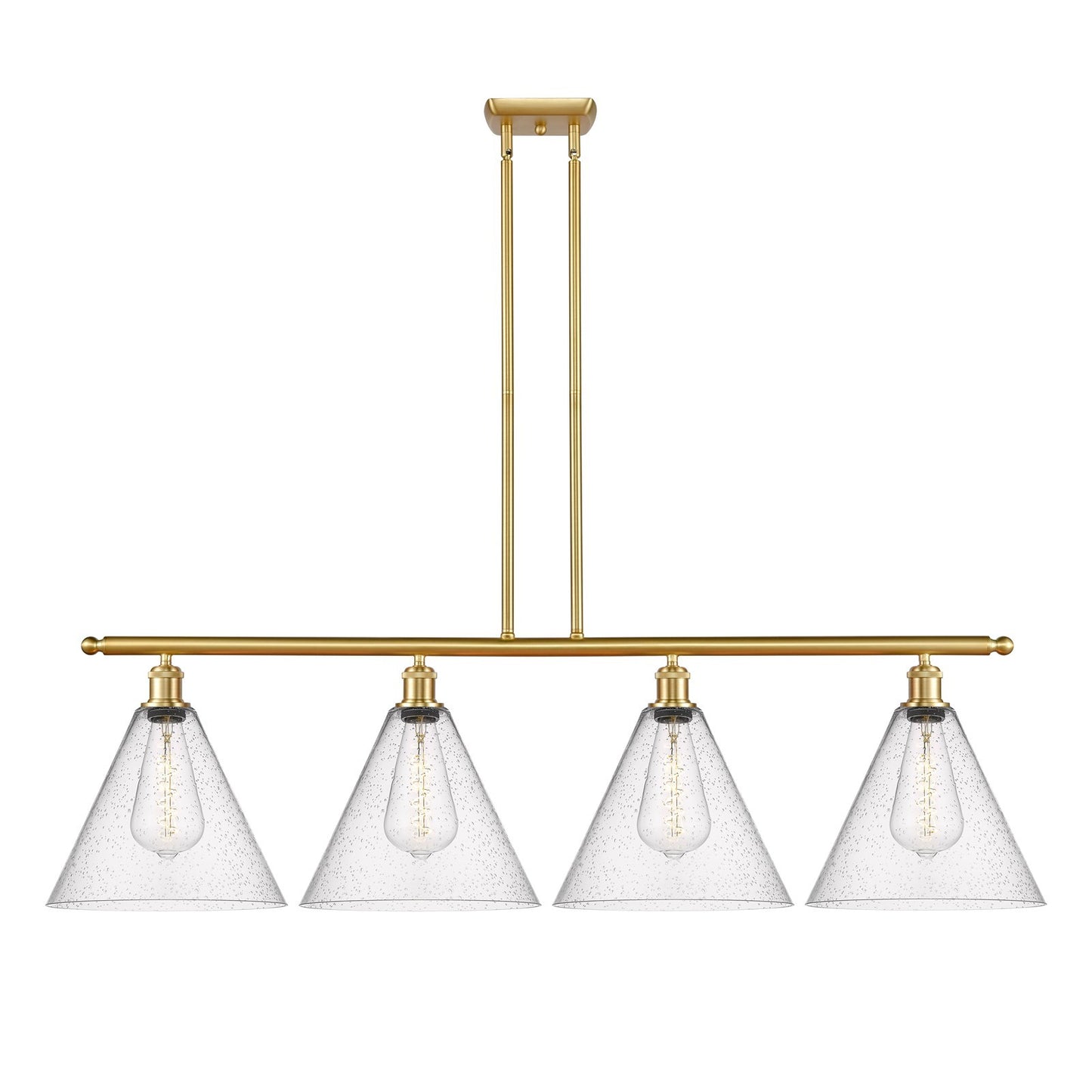 Innovations Berkshire 50in 4-Light Island Light | Industrial Satin Gold Steel and Cast Brass with Seedy Glass Shades | Model 516-4I-SG-GBC-124-LED