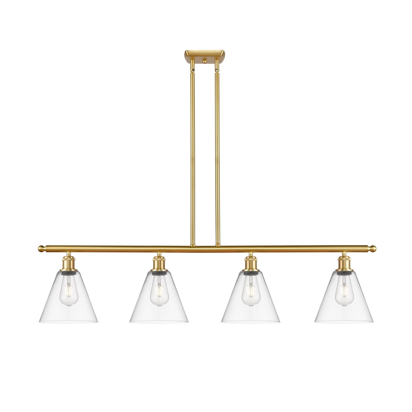 Innovations Berkshire 48in 4-Light Island Light | Industrial Satin Gold Steel and Clear Glass | Kitchen Island & Dining Room | 48 | Model 516-4I-SG-GBC-82