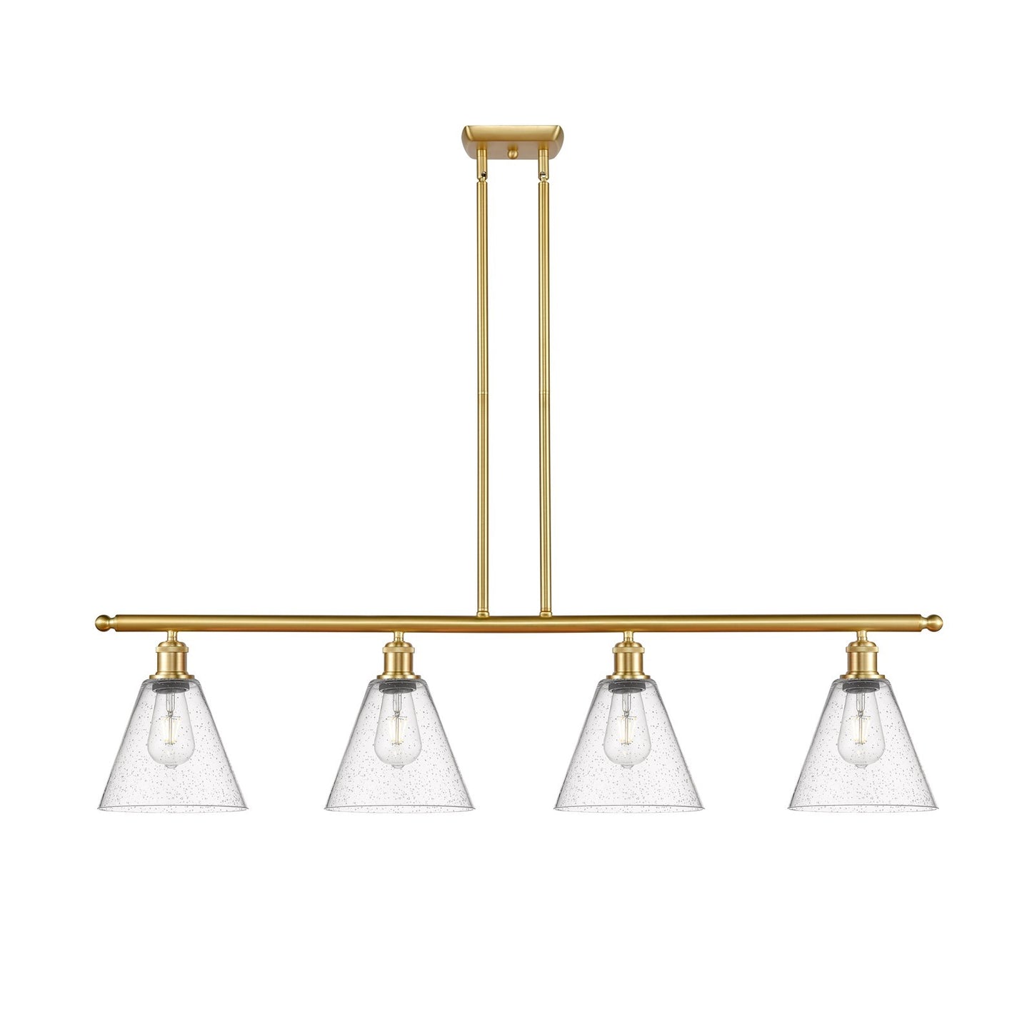 Innovations Berkshire 48in 4-Light Island Light | Industrial Satin Gold Steel and Cast Brass with Seedy Glass Shade | Kitchen | Model 516-4I-SG-GBC-84