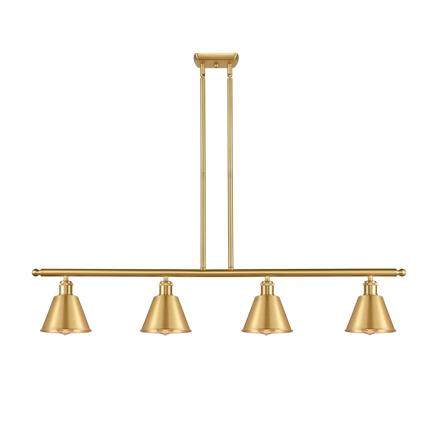 Innovations Smithfield 48in 4-Light Island Light | Industrial Farmhouse Satin Gold Steel and Satin Gold Metal Shade | Kitchen | Model 516-4I-SG-M8-LED