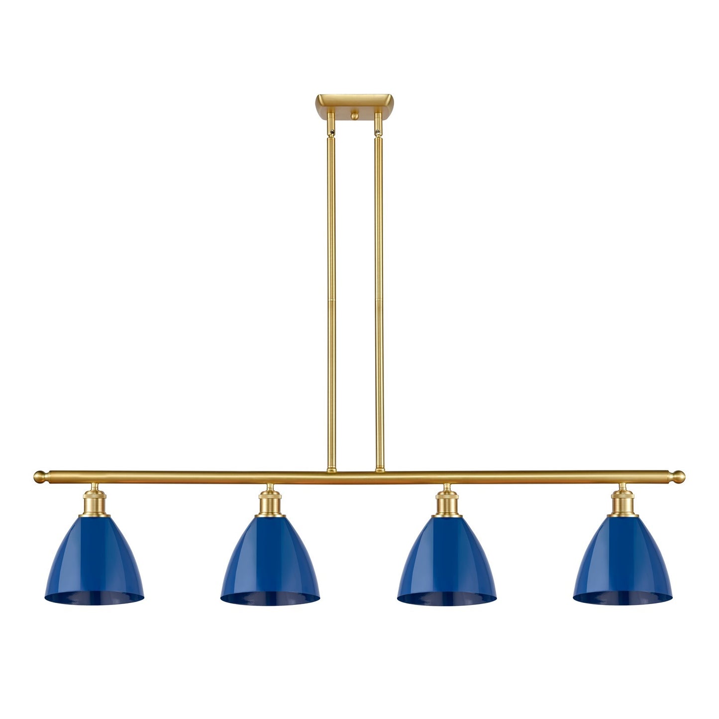 Innovations Plymouth 48in 4-Light Island Light | Industrial Farmhouse Satin Gold Steel and Matte Blue Metal | Kitchen | Model 516-4I-SG-MBD-75-BL-LED
