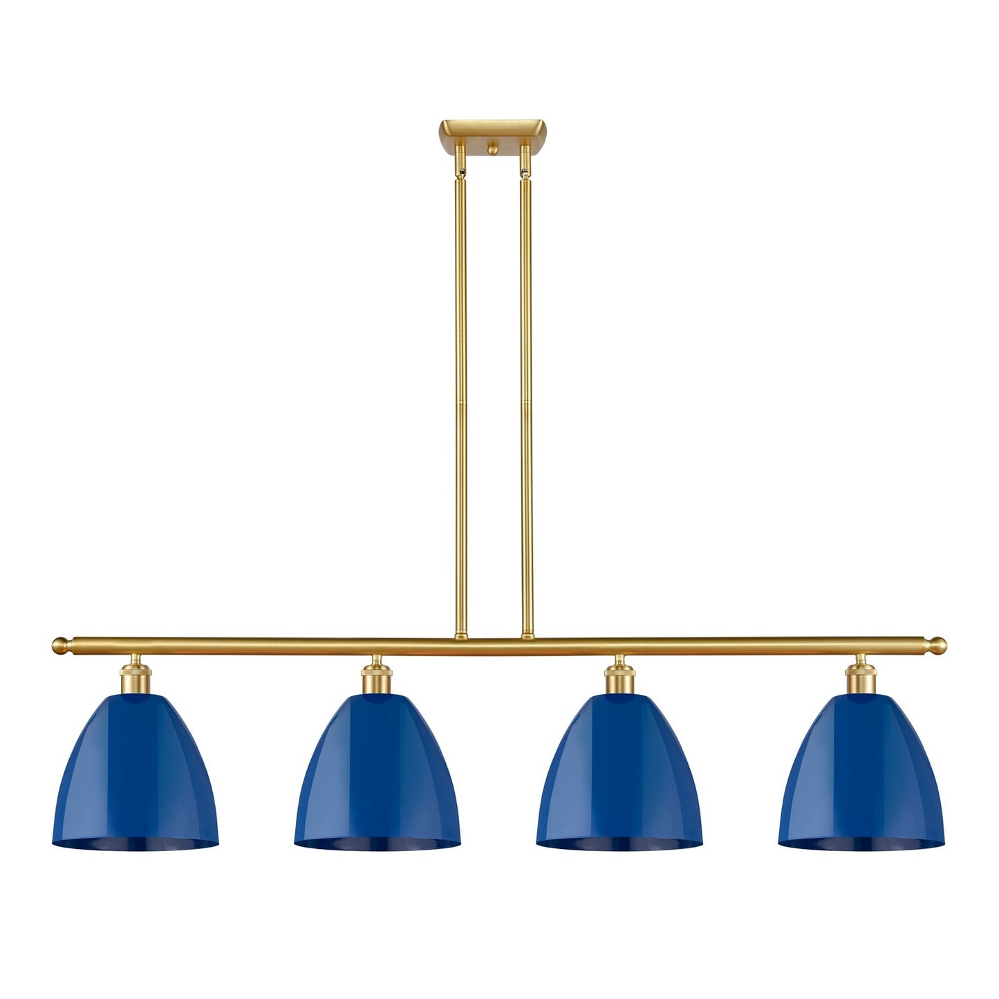Innovations Plymouth 48in 4-Light Island Light | Industrial Farmhouse Satin Gold Steel and Matte Blue Metal Shade | Kitchen | Model 516-4I-SG-MBD-9-BL-LED