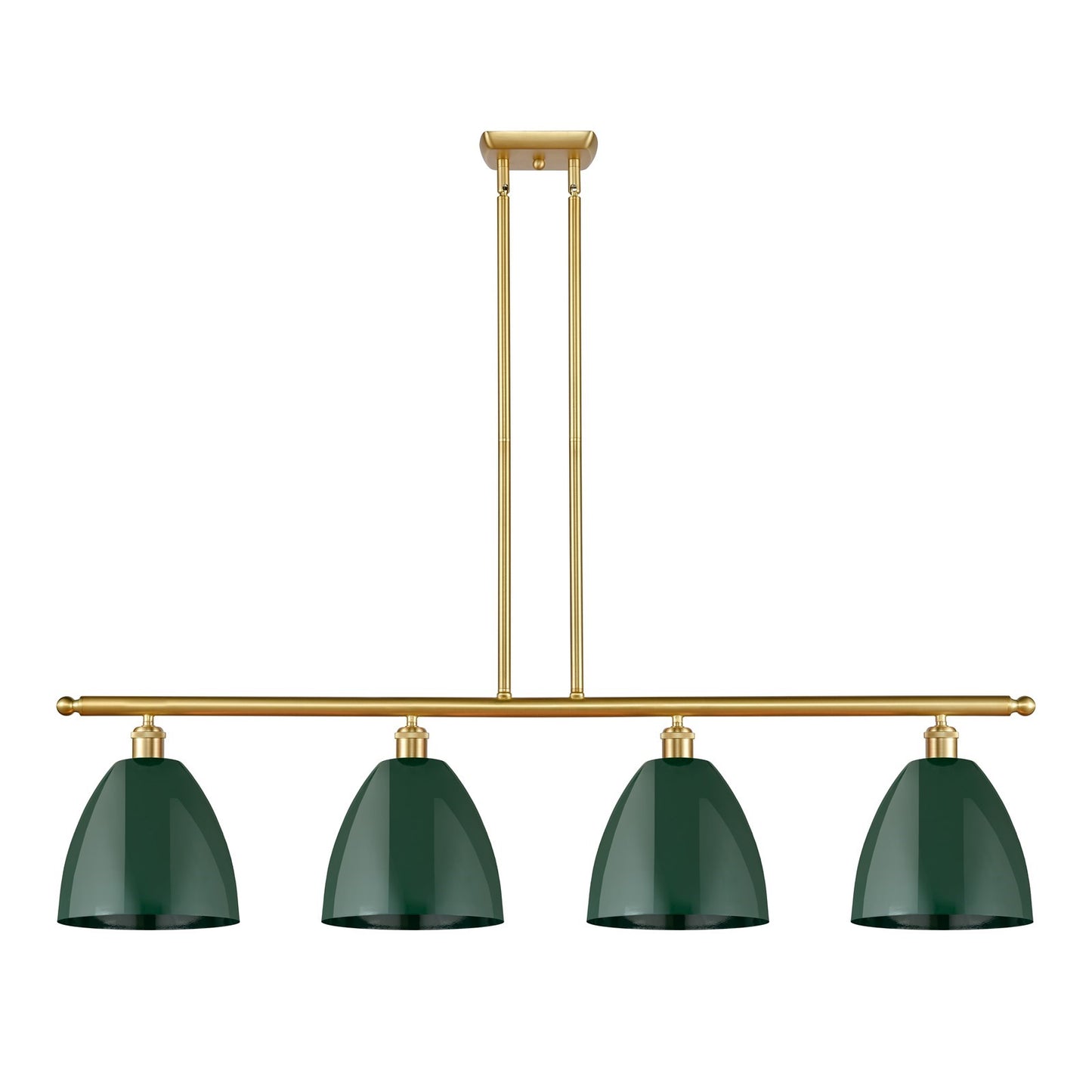 Innovations Plymouth 48in 4-Light Island Light | Industrial Farmhouse Satin Gold Steel and Matte Green Metal | Kitchen Island & | Model 516-4I-SG-MBD-9-GR