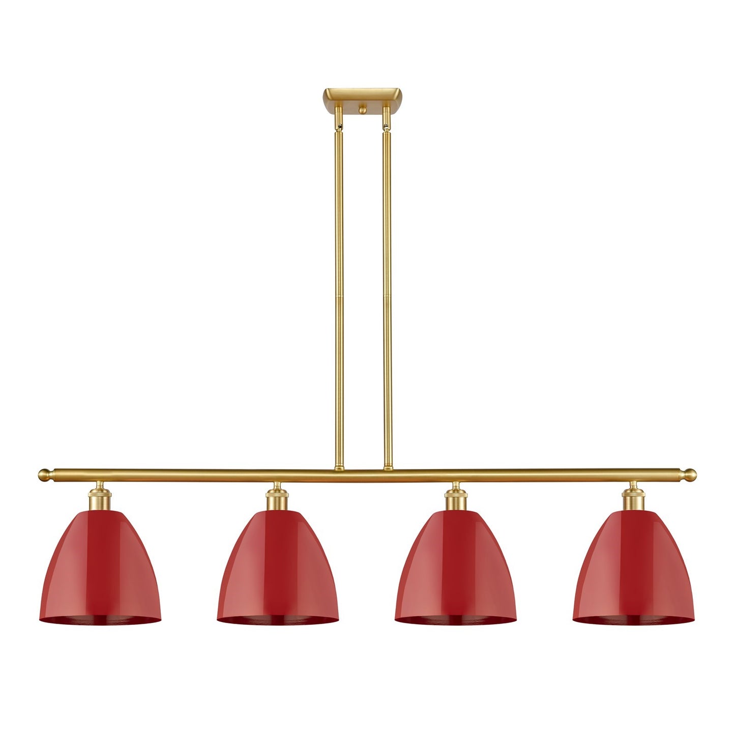 Innovations Plymouth 48in 4-Light Island Light | Industrial Farmhouse Satin Gold Steel and Matte Red Metal | Kitchen Island & | Model 516-4I-SG-MBD-9-RD