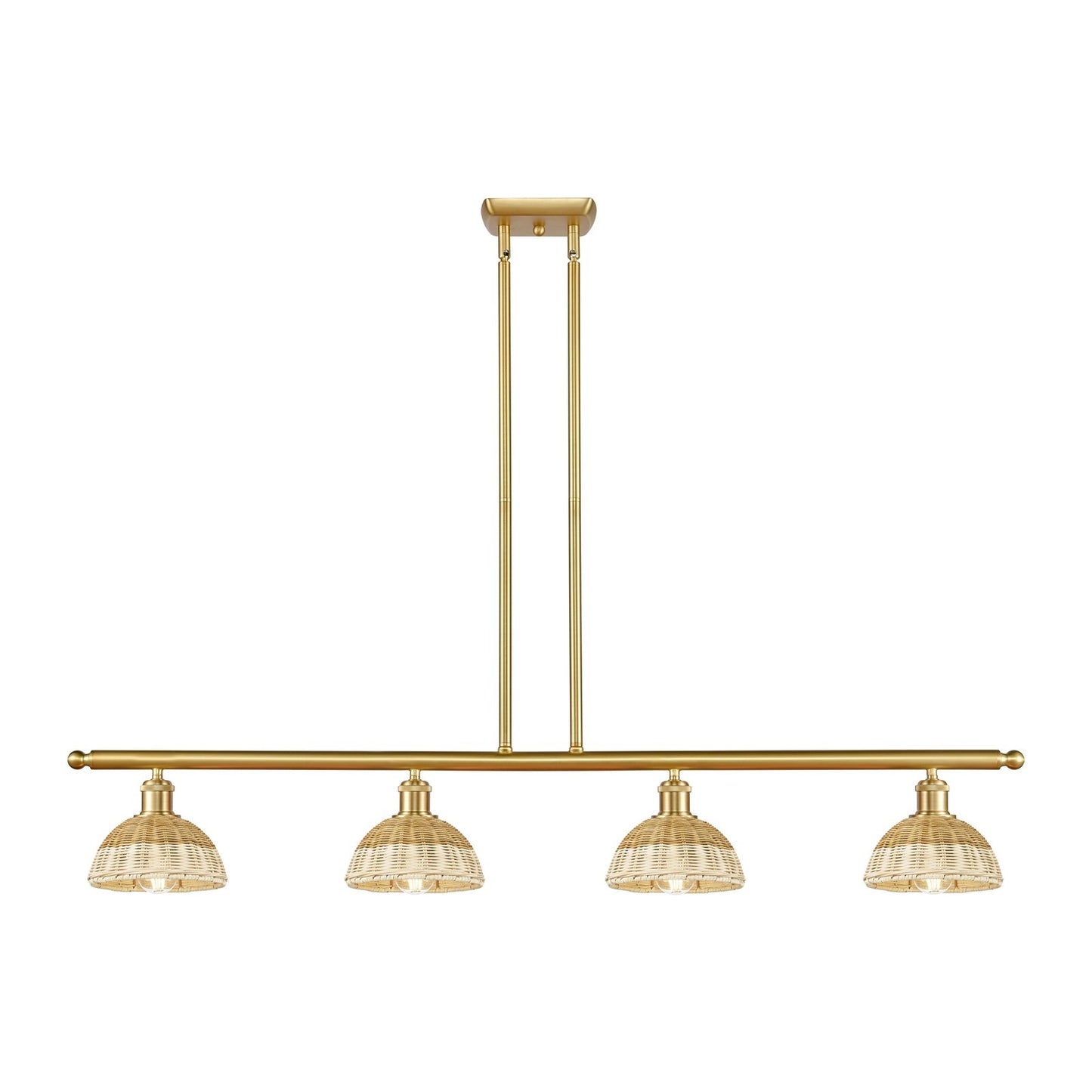 Innovations Bristol Natural II 48in 4-Light Island Light | Industrial Satin Gold Steel and Natural Fiber Dome Shade | Model 516-4I-SG-NBD2-75-NAT
