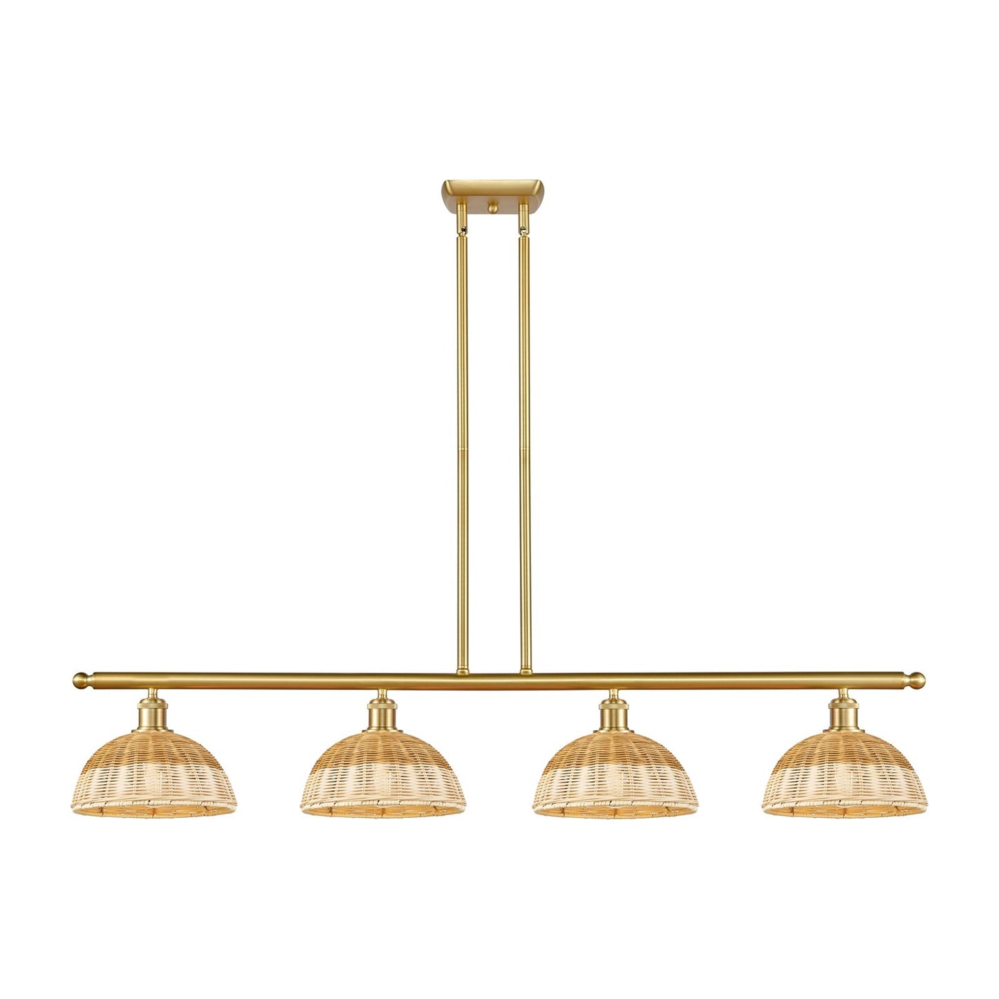 Innovations Bristol Natural II 48in 4-Light Island Light | Industrial Satin Gold Steel and Cast Brass with Natural Fiber Dome | Model 516-4I-SG-NBD2-9-NAT