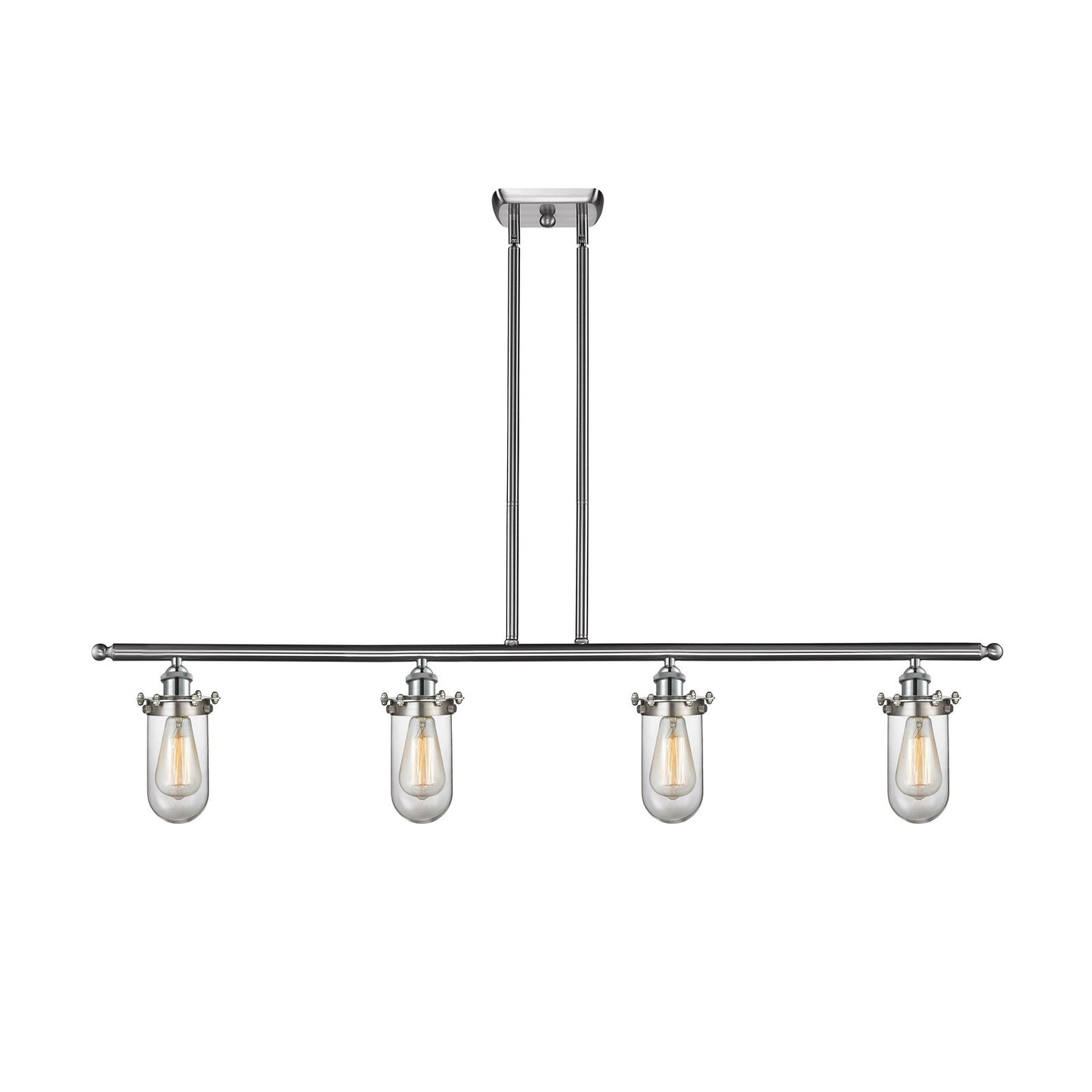 Innovations Kingsbury 48in 4-Light Island Light | Industrial Brushed Satin Nickel Steel and Clear Glass | Kitchen Island & | Model 516-4I-SN-CE231-CL-LED