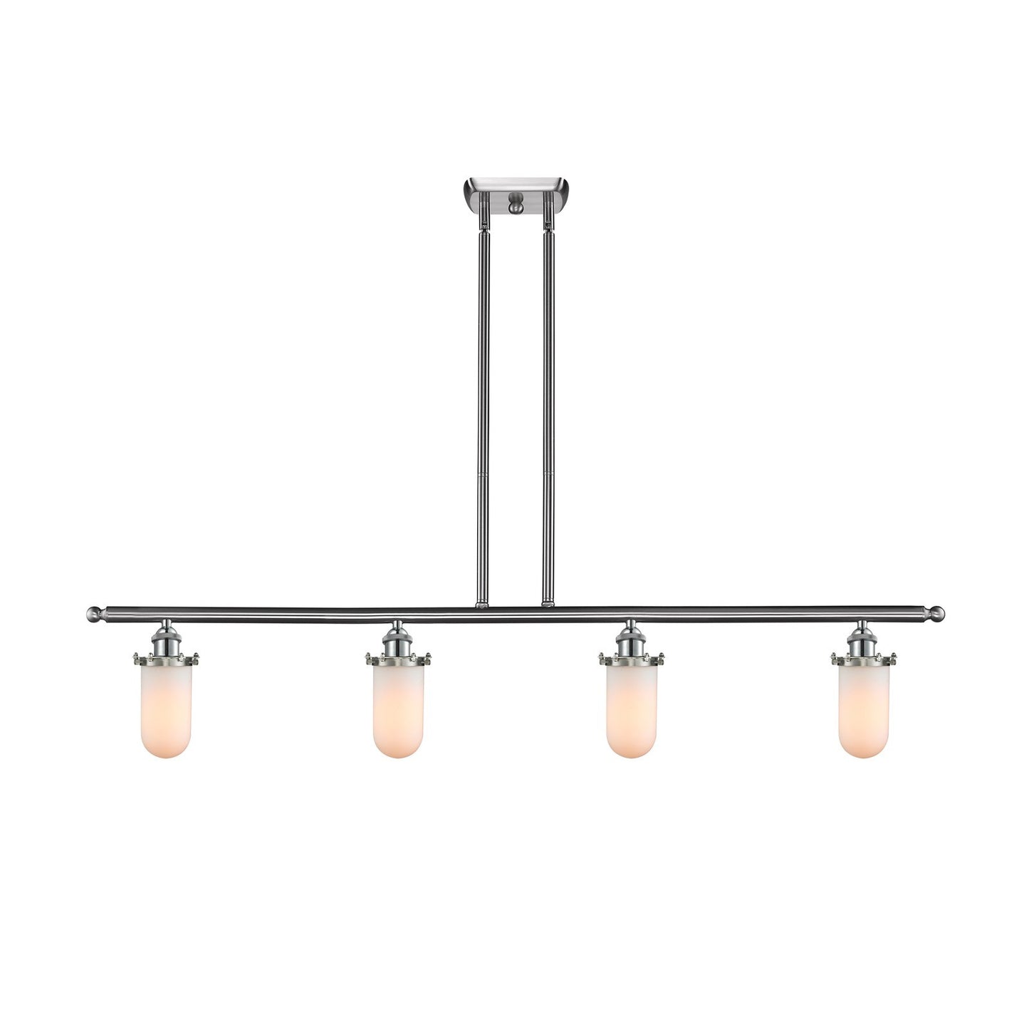 Innovations Kingsbury 48in 4-Light Island Light | Industrial Brushed Satin Nickel and Matte White Frosted Glass | Kitchen Island | Model 516-4I-SN-CE231-W