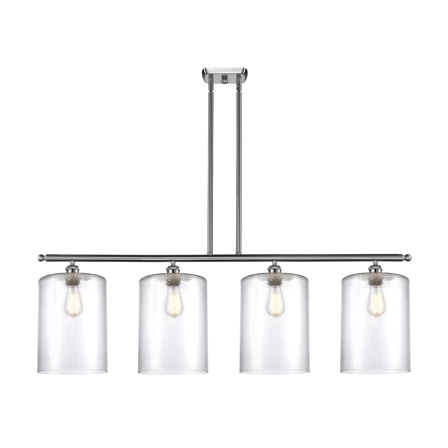 Innovations Cobbleskill 48in 4-Light Island Light | Industrial Brushed Satin Nickel Steel and Clear Glass | Kitchen Island & | Model 516-4I-SN-G112-L