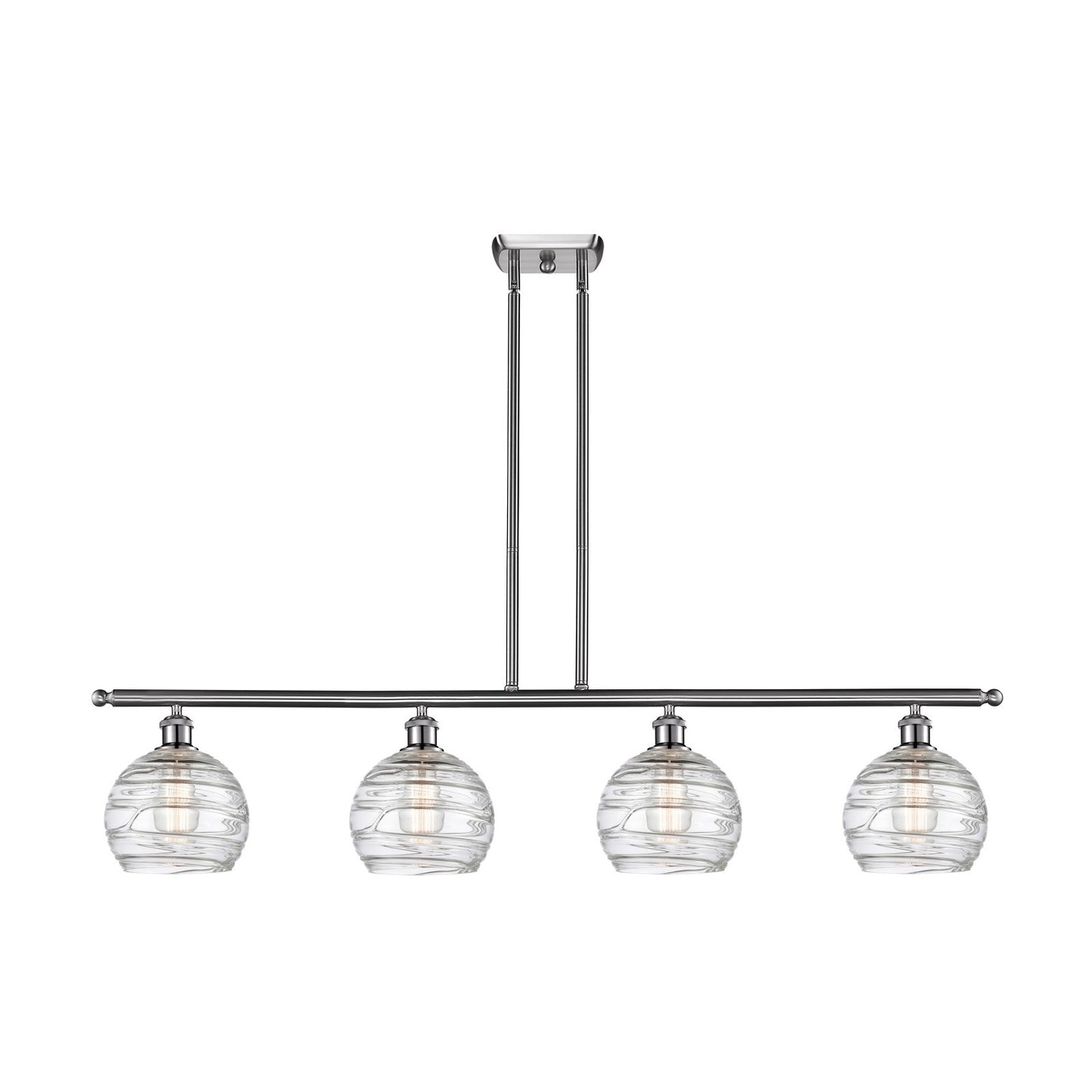 Innovations Athens Deco Swirl 48in 4-Light Island Light | Industrial Brushed Satin Nickel and Clear Deco Swirl Glass | Kitchen | Model 516-4I-SN-G1213-8CL