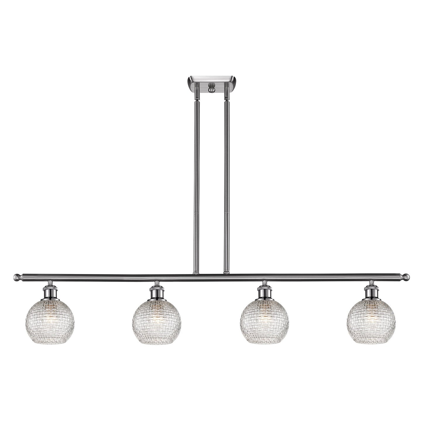 Innovations Athens 48in 4-Light Island Light | Modern Farmhouse Brushed Satin Nickel and Clear Basket Weave Glass | Kitchen | Model 516-4I-SN-G122C-6CL