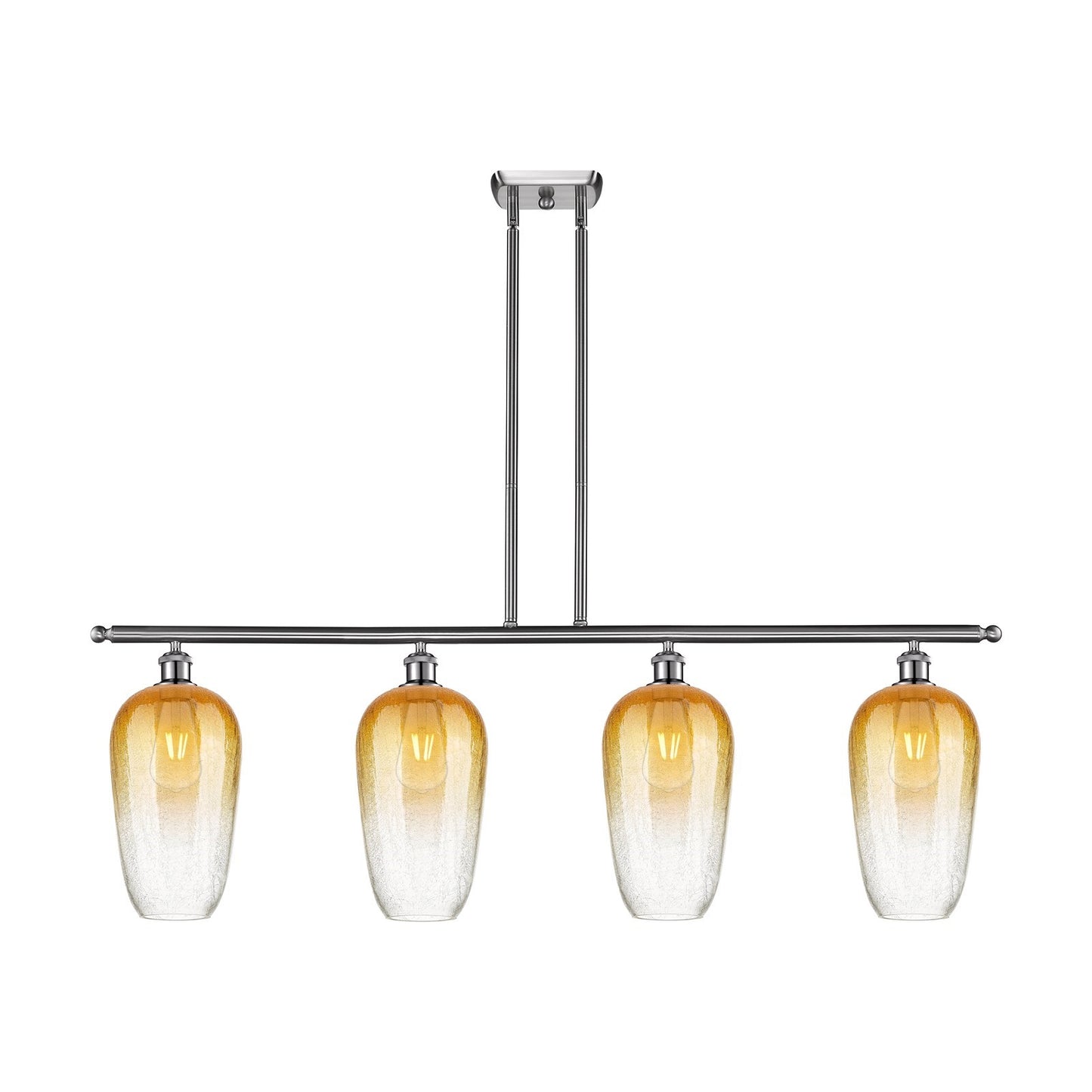 Innovations Brookhaven Flute 48in 4-Light Island Light | Industrial Brushed Satin Nickel Steel and Amber Glass | Kitchen Island | Model 516-4I-SN-G484-7AM