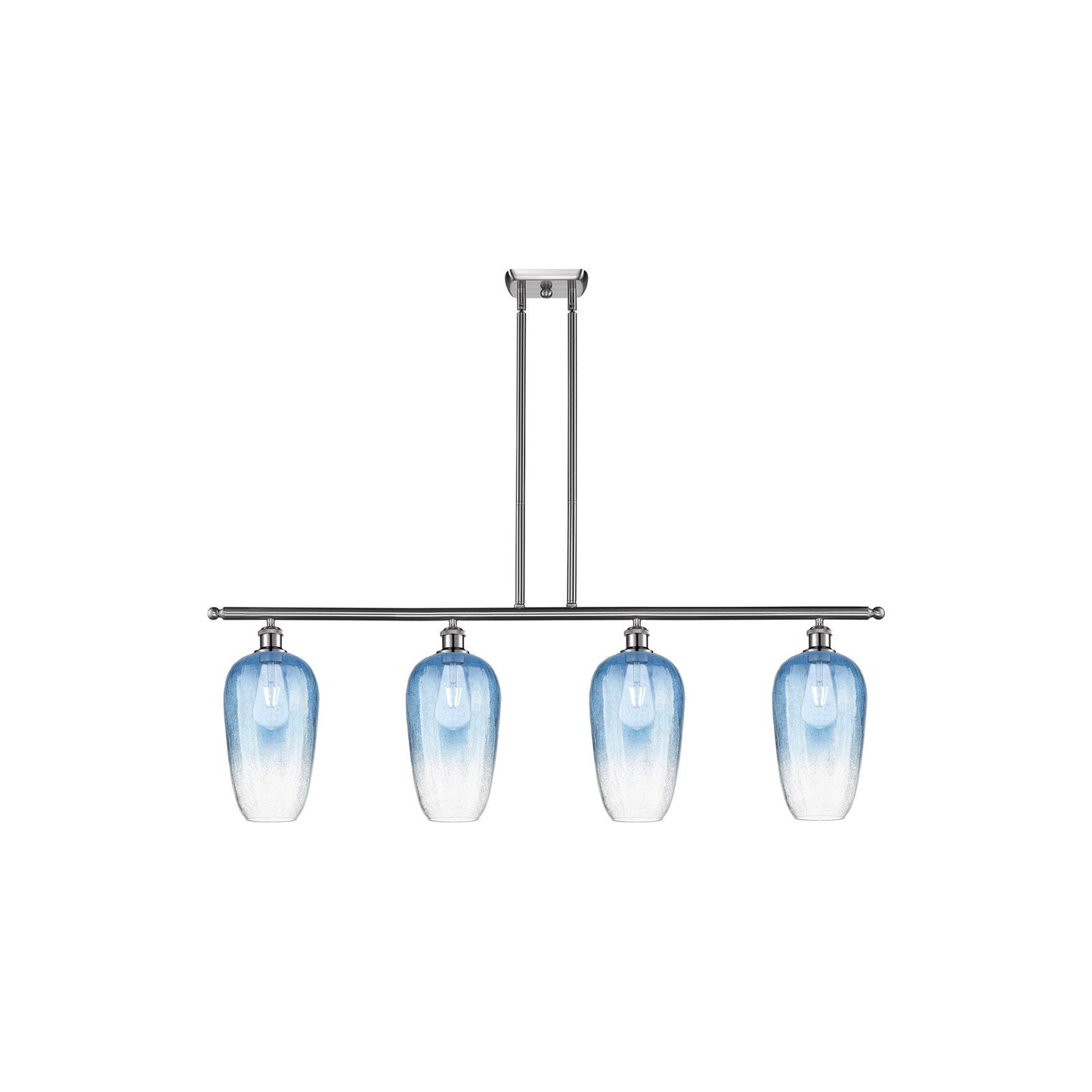 Innovations Brookhaven Flute 48in 4-Light Island Light | Industrial Brushed Satin Nickel Steel and Sapphire Blue Glass | Model 516-4I-SN-G484-7SB