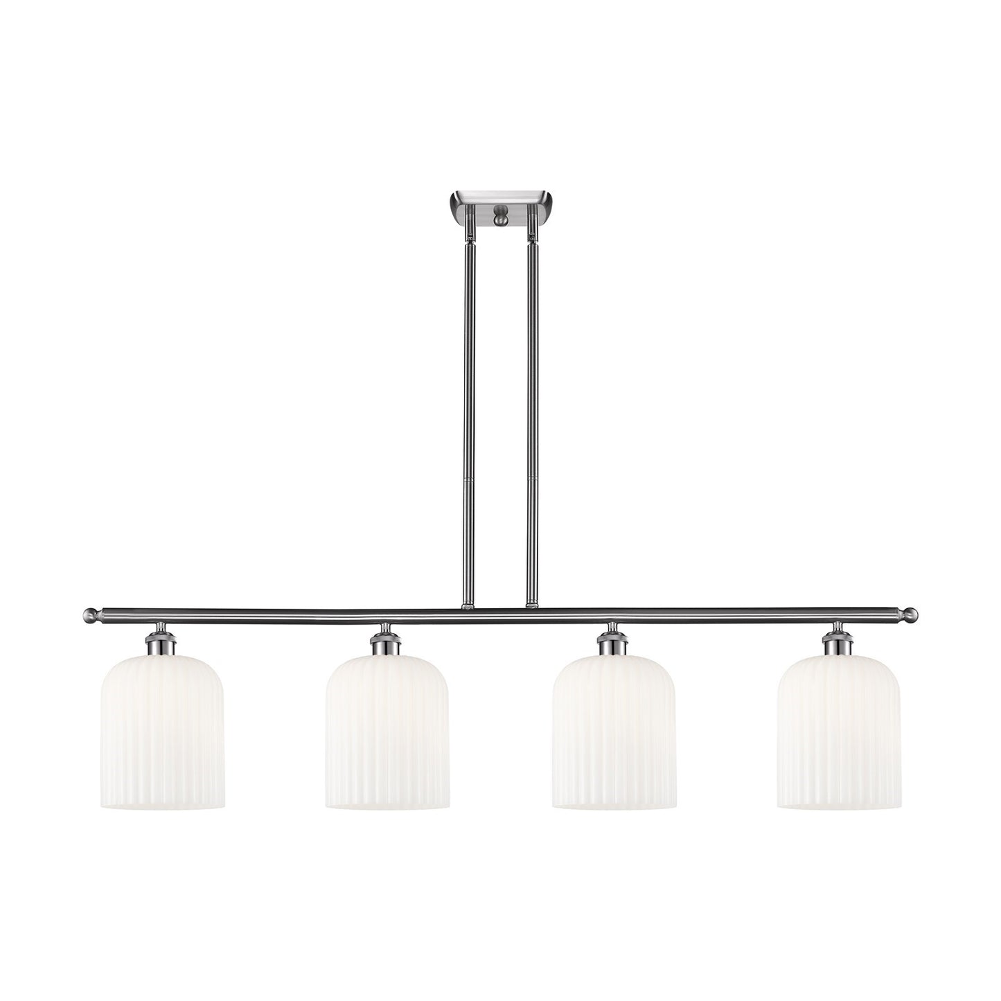 Innovations Bridal Veil 48in 4-Light Island Light | Art Nouveau Brushed Satin Nickel and Gloss White Ribbed Glass | Kitchen | Model 516-4I-SN-G559-8GWH