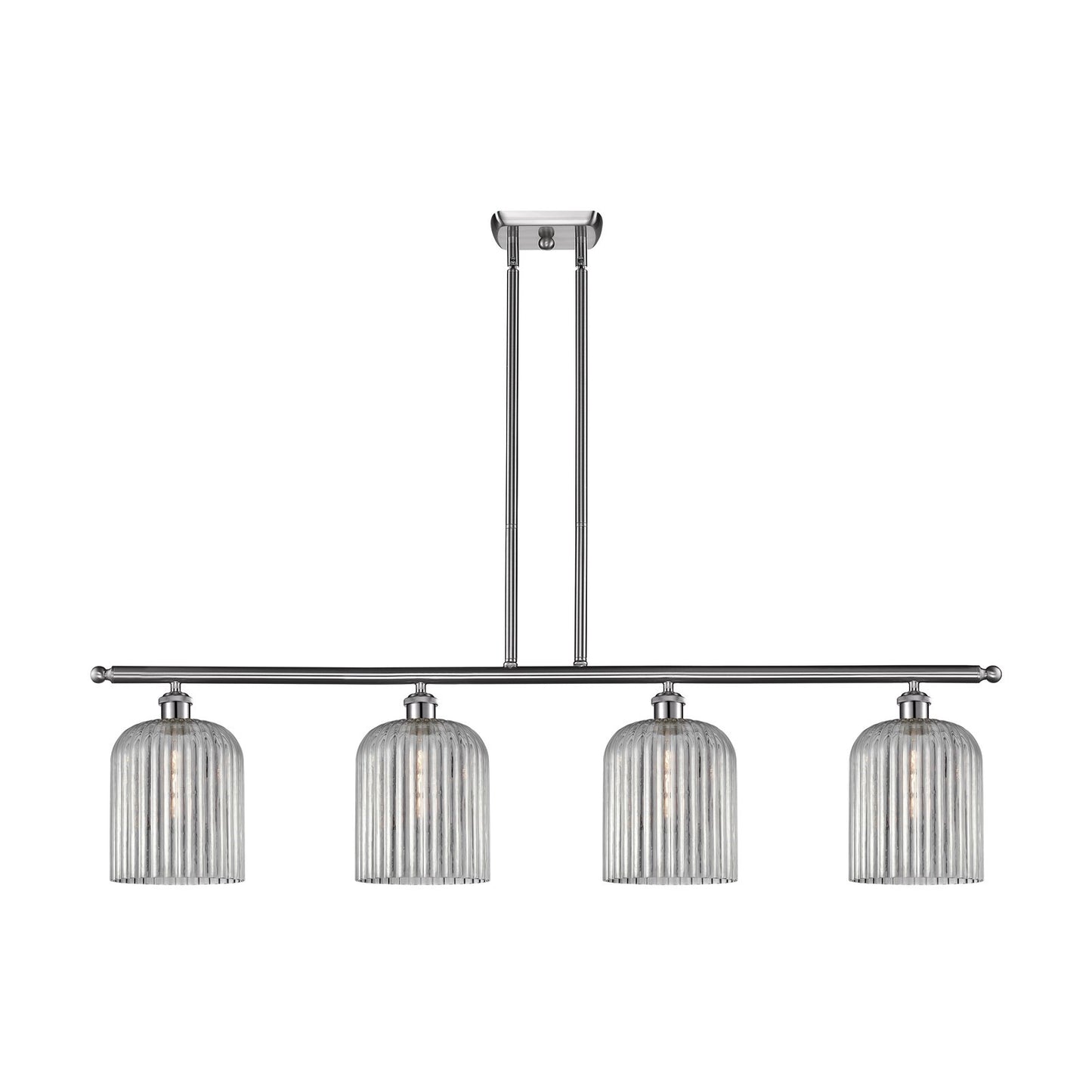 Innovations Bridal Veil 48in 4-Light Island Light | Art Nouveau Brushed Satin Nickel and Light Smoke Ribbed Glass | Kitchen | Model 516-4I-SN-G559-8SM