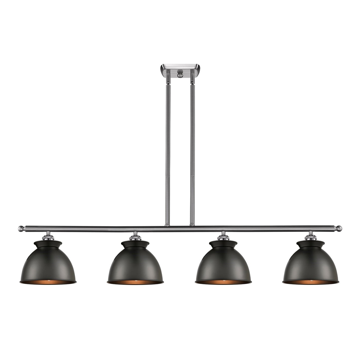 Innovations Adirondack 48in 4-Light Island Light | Industrial Farmhouse Brushed Satin Nickel and Matte Black Metal Shade | Model 516-4I-SN-M14-BK