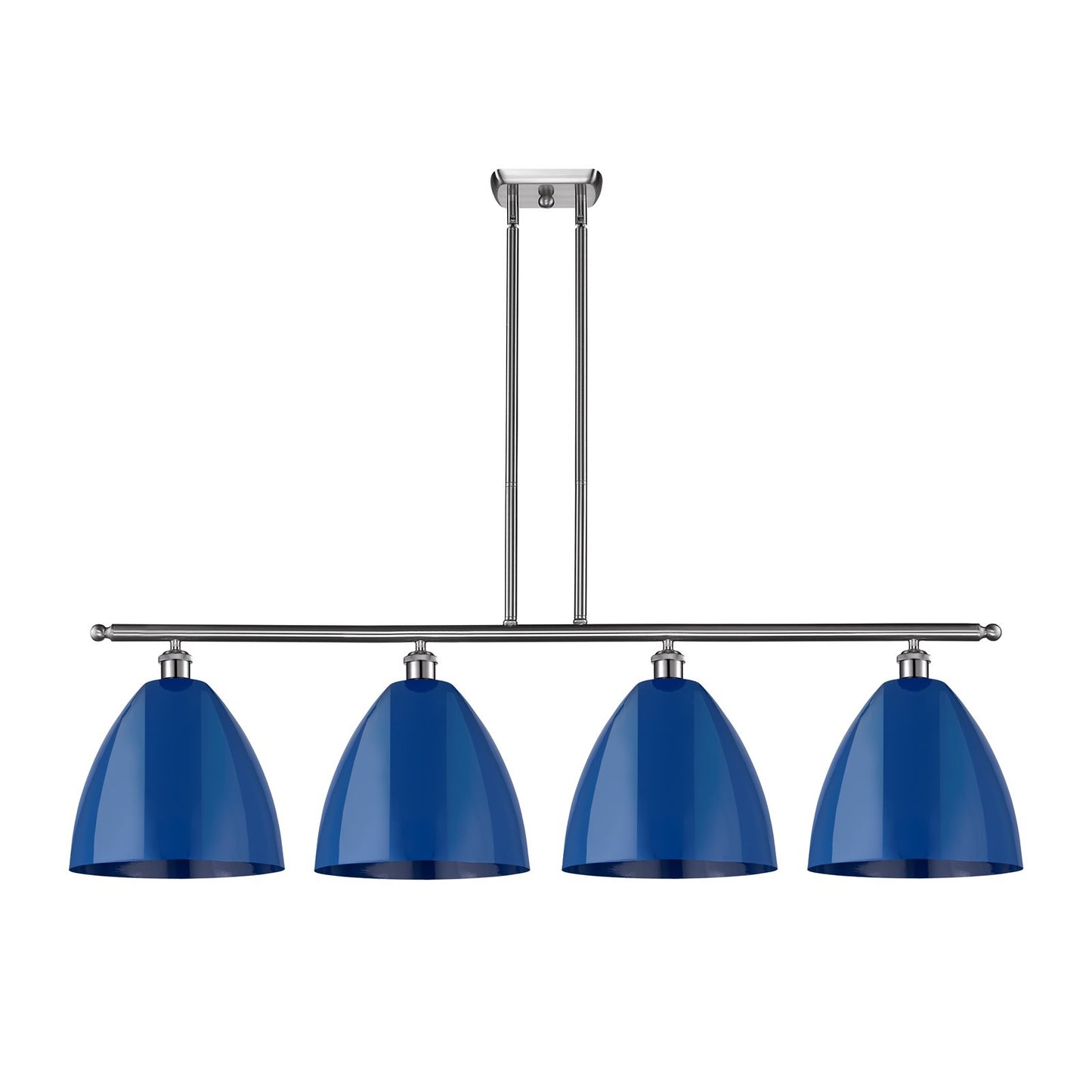 Innovations Plymouth 50.25in 4-Light Island Light | Industrial Farmhouse Brushed Satin Nickel and Matte Blue Metal Shade | Model 516-4I-SN-MBD-12-BL