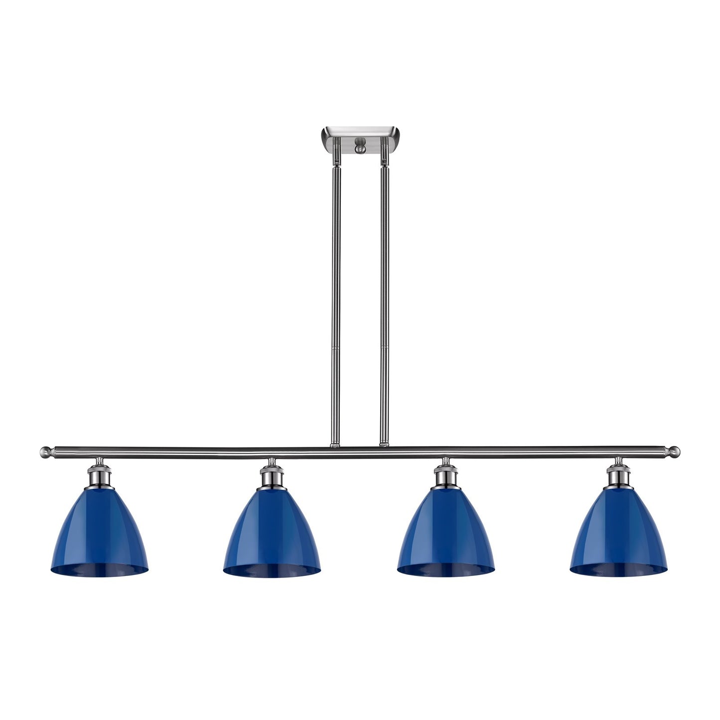 Innovations Plymouth 48in 4-Light Island Light | Industrial Brushed Satin Nickel and Matte Blue Metal | Kitchen Island & | Model 516-4I-SN-MBD-75-BL-LED